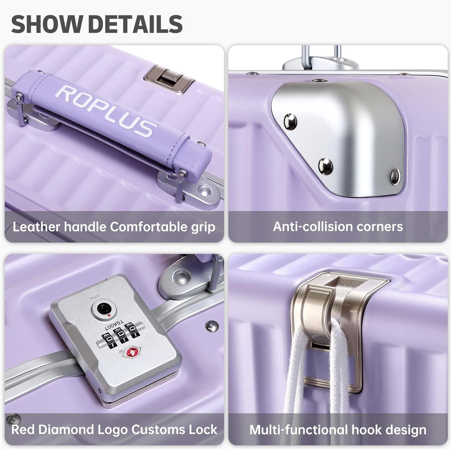 Aluminium Frame Checked-Luggage with Smooth Jelly Wheels, Hardside Zipperless Rolling Suitcase with TSA Lock (Purple, 24-Inch)