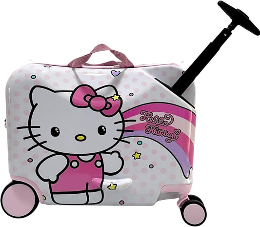 Fast Forward 18" Hello Kitty Kids Ride on Luggage-Hardshell Rolling Travel Suitcase-Lightweight Ride On Suitcase For Kids