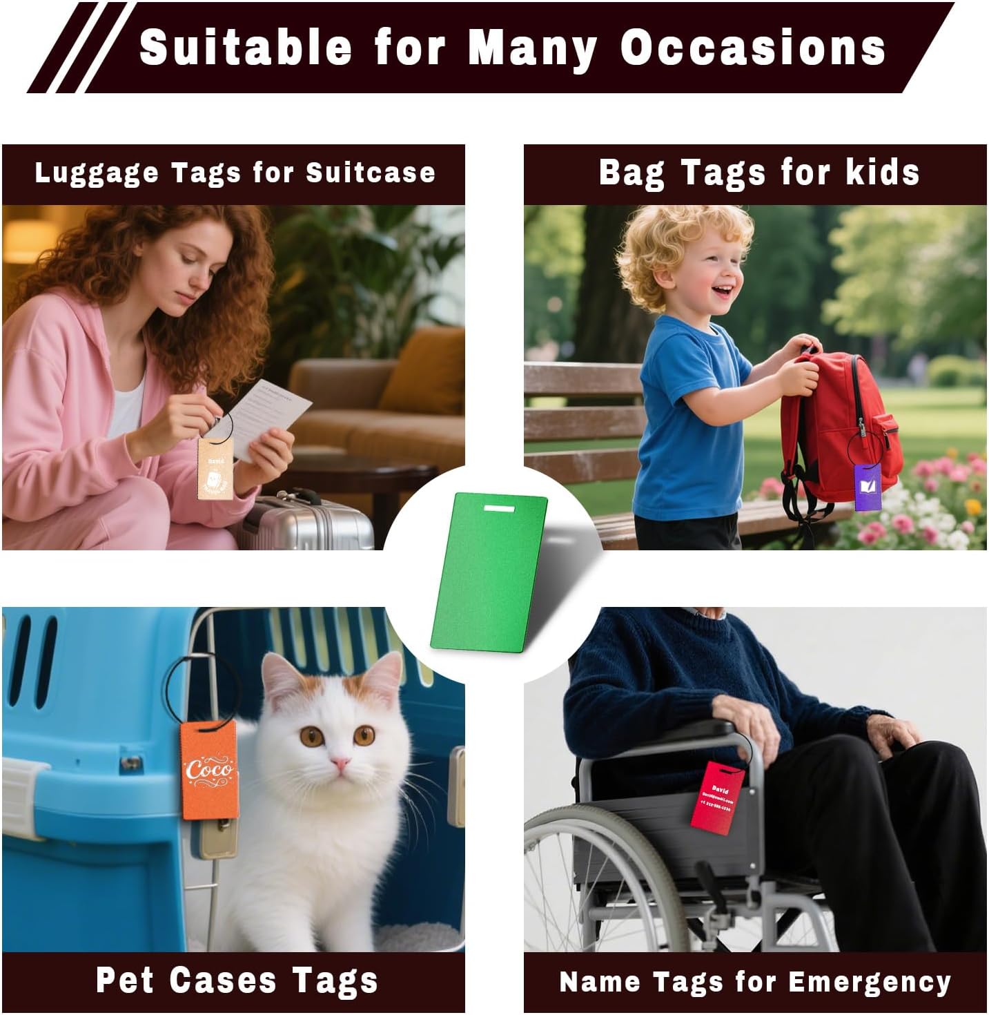 4PCS Personalized Luggage Tags for Travel Durable Aluminium Luggage Tags for Suitcases Custom Bag Tags for Backpacks Heavy Duty Personalized Name Tags for Birthday Gifts(Large,Black)