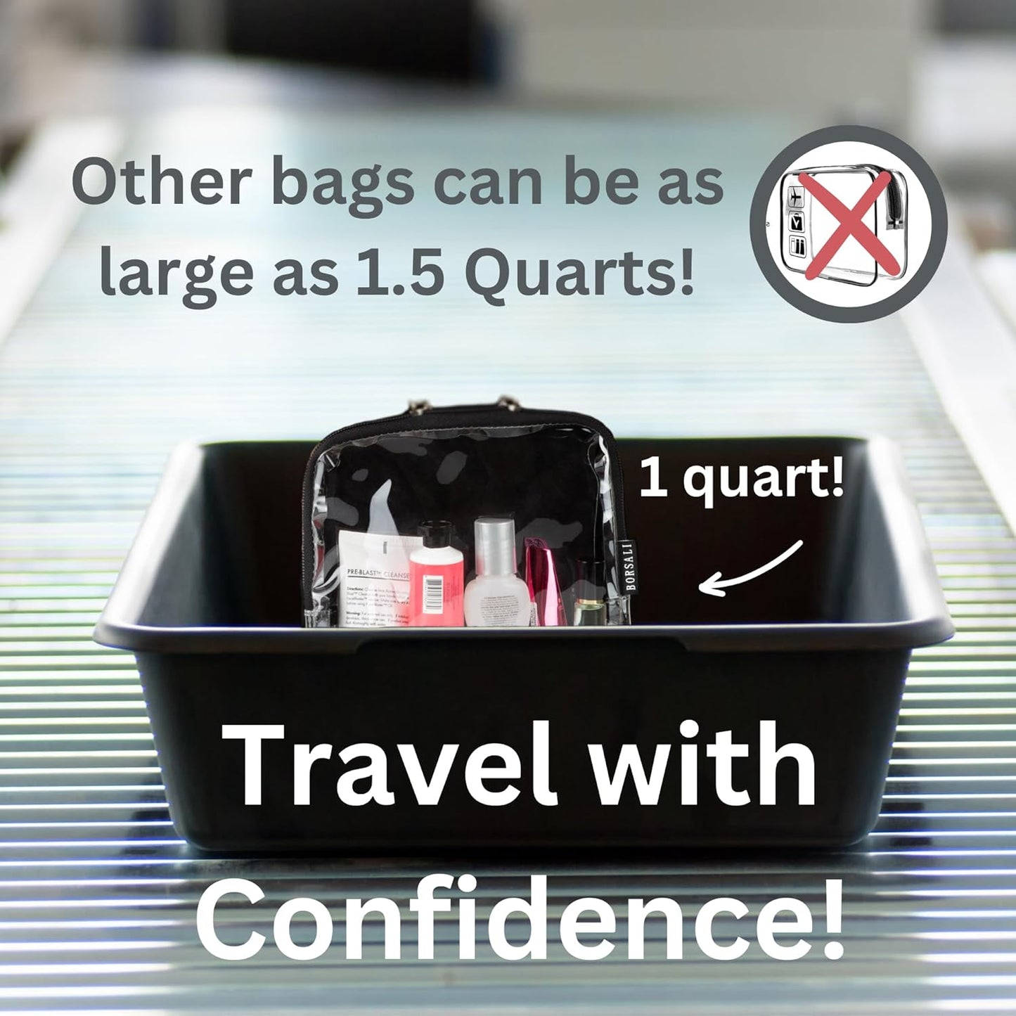BORSALI TSA Approved Toiletry Bag - Clear Quart Size for 3-1-1 Carry On Travel - Makeup Organizer Cosmetic Pouch with Zipper - Travel Accessories - 5 Pack Colors