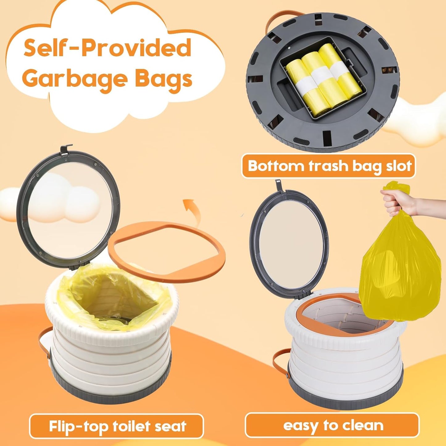 SunnySmile Portable Toilet for Kids,Portable Potty Seat for Toddler Travel,Travel Potty with Travel Bag, Applicable to Camping, Indoor/Outdoor Use, Includes 75 Replacement Bags