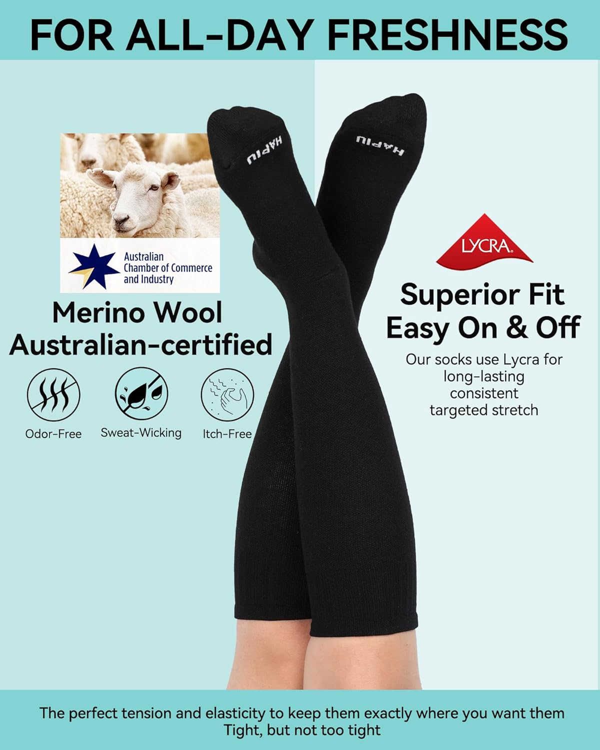 HAPIU Merino Wool Soft Compression Socks for Women & Men, 15-20 mmHg, Plus Size Knee High Stocking for Nurses, Pregnancy, Travel, Flight, Medias de Compresión Mujer