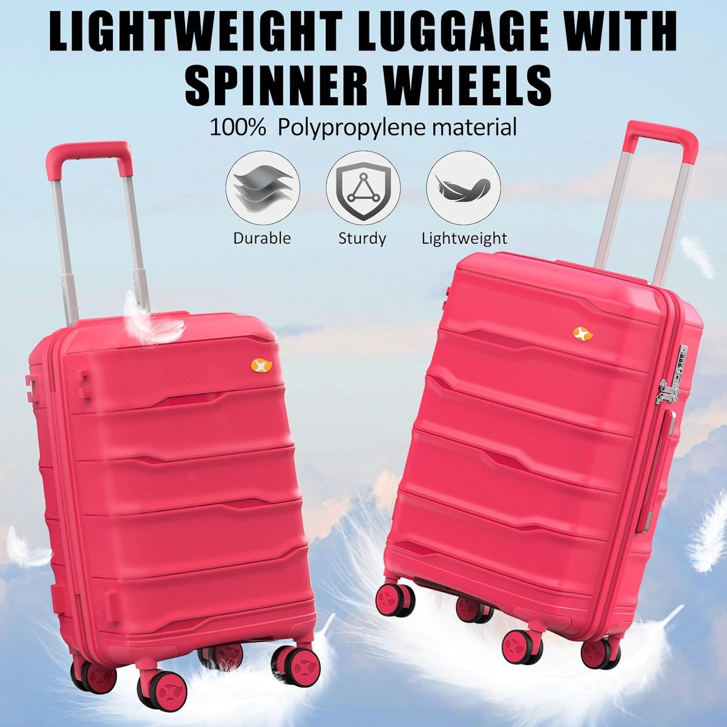 24 Inch Luggage with Spinner Wheels, Hard Shell Suitcase, Lightweight PP Luggages with TSA Lock, Checked-Medium Suitcases 24-Inch, Red