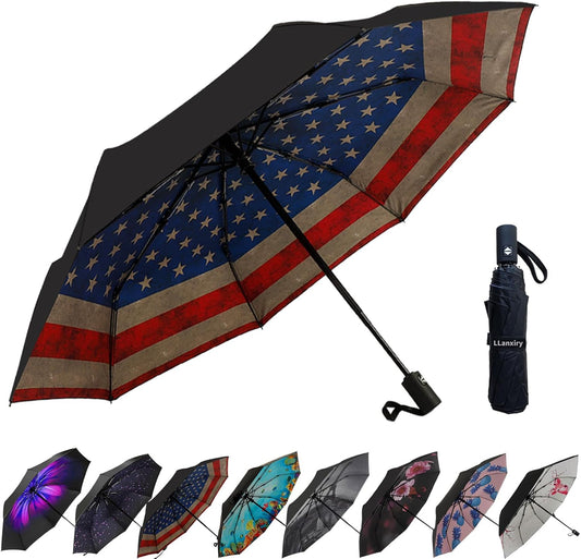 LLanxiry Compact Travel Umbrella, Mini Windproof Umbrellas for Rain & Sun, Small Lightweight Outdoor UV Umbrella, Portable Folding Umbrellas for Travel