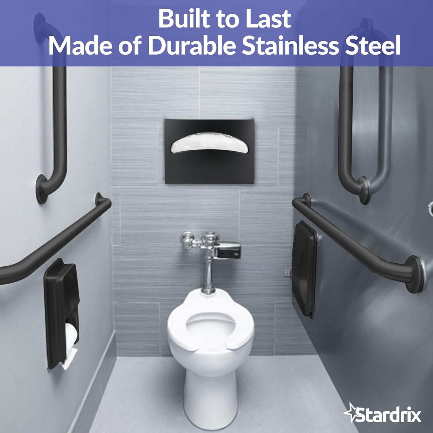 Stainless Steel Toilet Seat Cover Dispenser, Wall Mount Single or 1/2 Fold Large Capacity Toilet Seat Covers Holder for Commercial and Residential, Matt Black