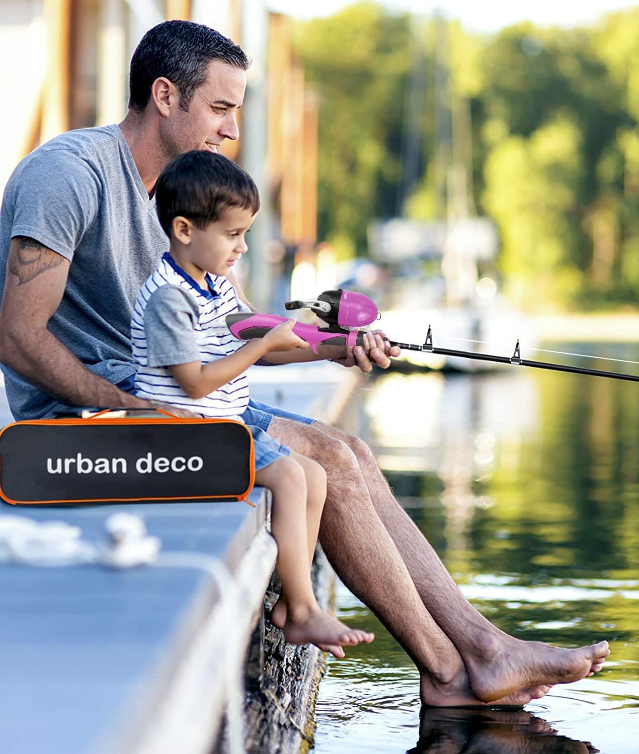 Urban Deco Kids Fishing Pole Set Portable Telescopic Kids Fishing Rod and Reel Combo Kit with Tackle Box for Beginners, Boys,Girls,Youth,Children