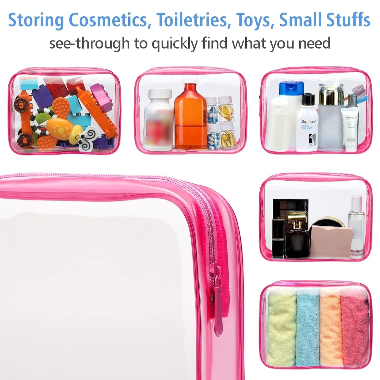 PACKISM Clear Makeup Bags - 3 Pack TSA Approved Clear Travel Bags for Toiletries, Carry on Toiletry Bag TSA Approved Toiletry Bag, Matte Rose Red
