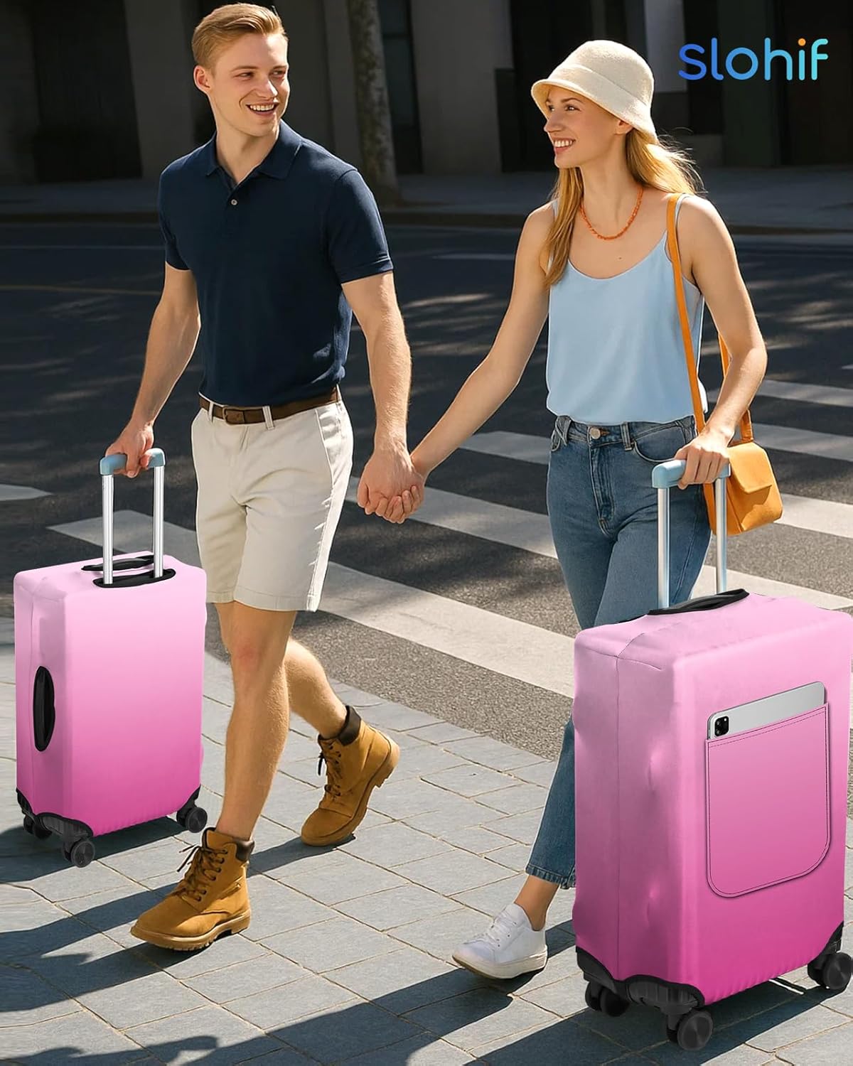 Slohif Luggage Cover for Suitcase Tsa Approved Protector - Luggage Sleeve Large Suit Case Cover Travel Stretch Baggage Case Protective Washable Fit 31-32 Inch Rose Gradient XL