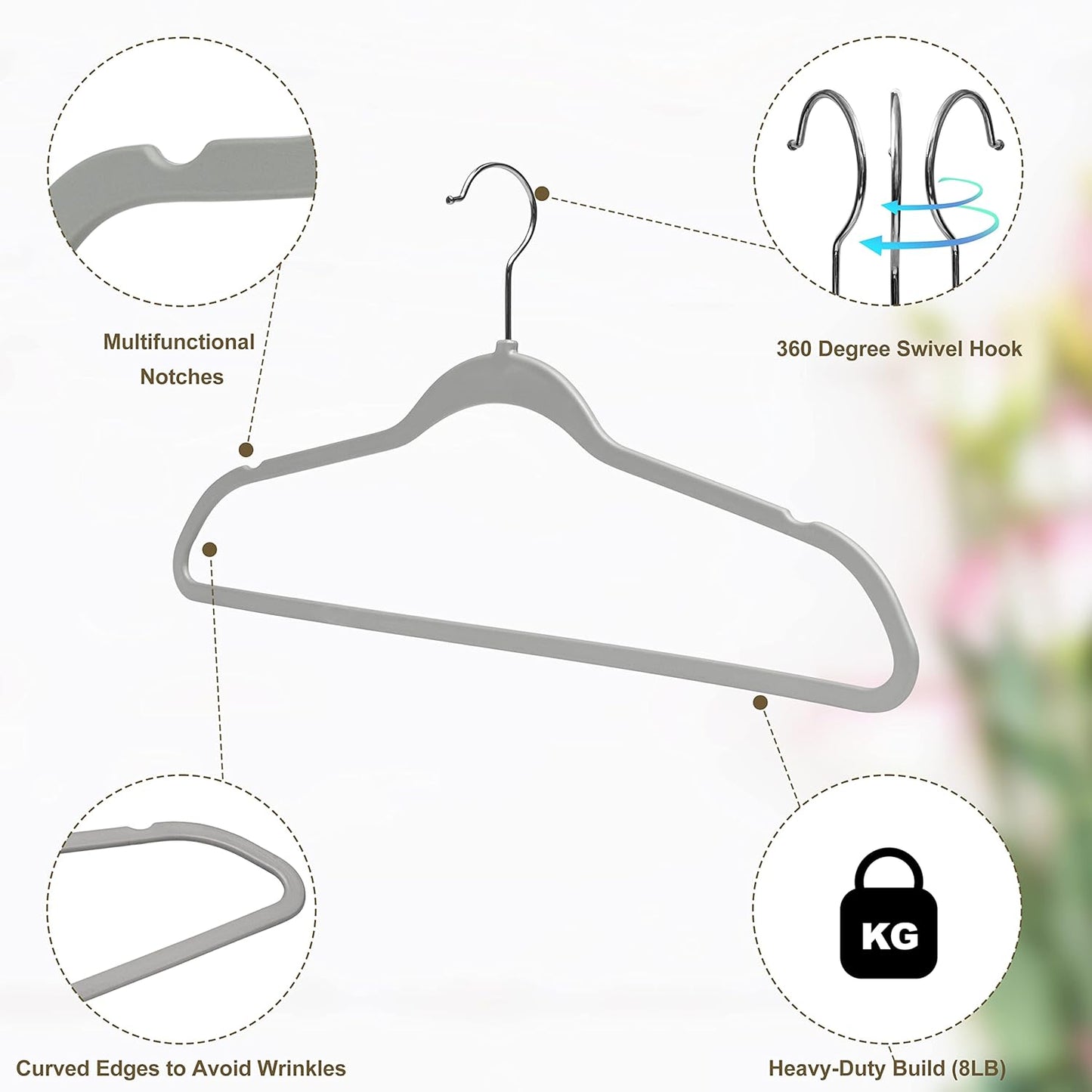 Quality 20 Pack Hangers - Heavy Duty Coat & Closet Hangers - Plastic, Non-Velvet, Chrome Swivel Hook, Space-Saving, Non-Flocked, Gray