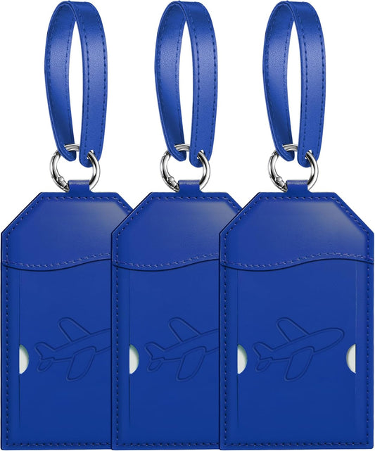 Mayski Luggage Tags for Suitcases 3 Pack Suitcase Bag Tags, TSA Approved, Metal Buckle, Bag Tags with Name ID Card Travel Essentials, Blue Airplane