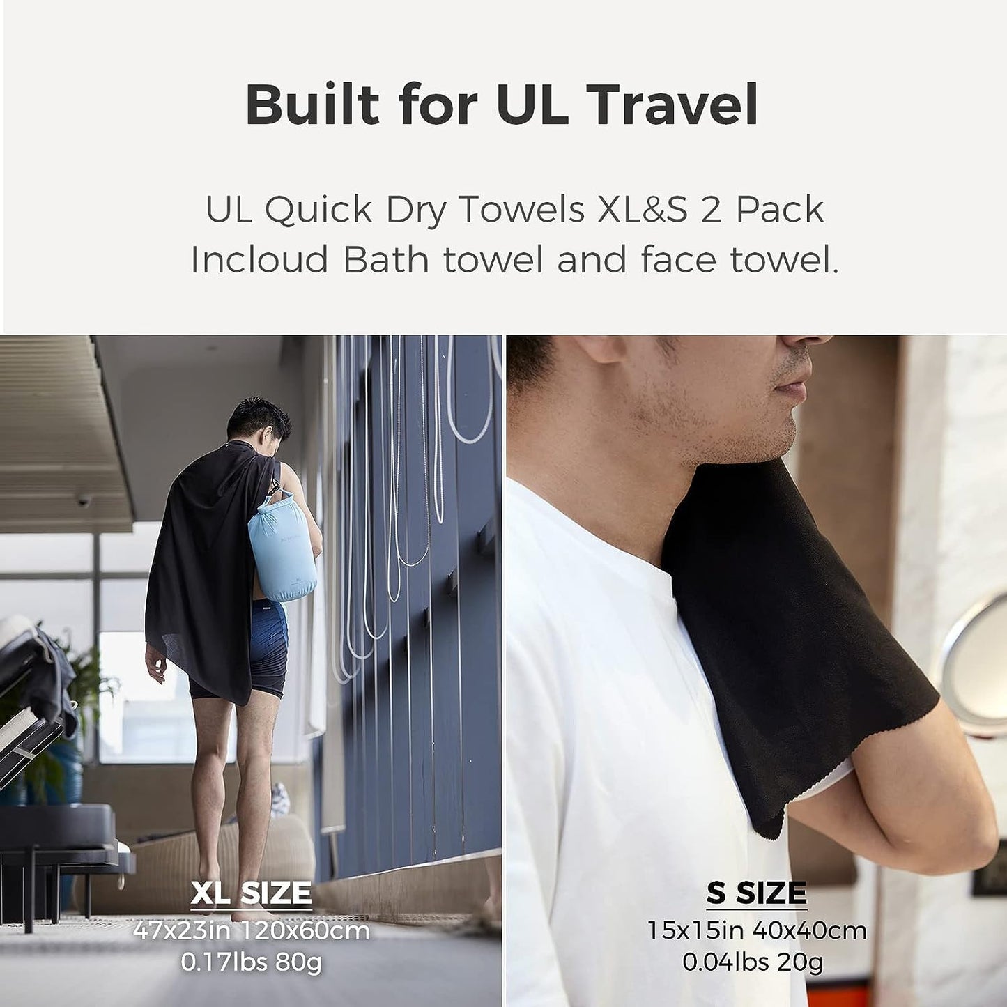 Ultralight Quick Dry Towels in XLarge & Small Sizes with Compact Packable Pocket Microfiber Towel for Backpacking Travel Beach Hiking Swimming Sports & Yoga (Blue 2 Set)