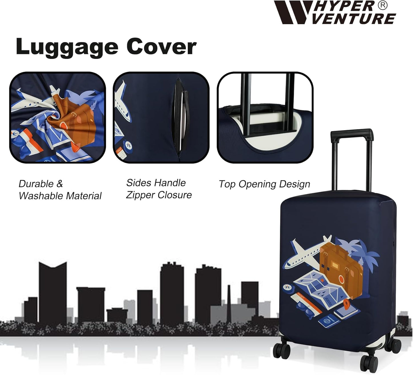 HYPER VENTURE Washable Luggage Cover - Fashion Suitcase Protector Fits 27-30 Inch Luggage (Journey, L)