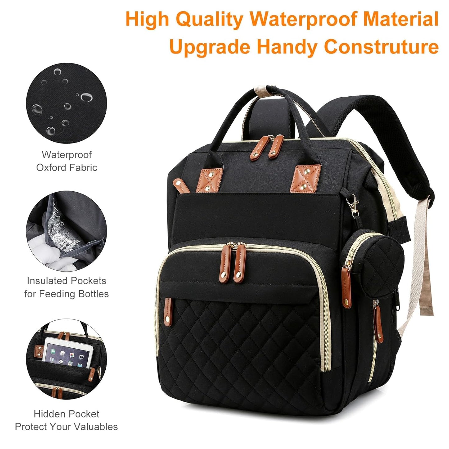 Diaper Bag, Backpack with Changing Station, Waterproof Baby Bag for Boys & Girls, USB Charging Port for Parents, Travel Backpack Baby Essentials & Lovely Baby Shower Gifts, Black