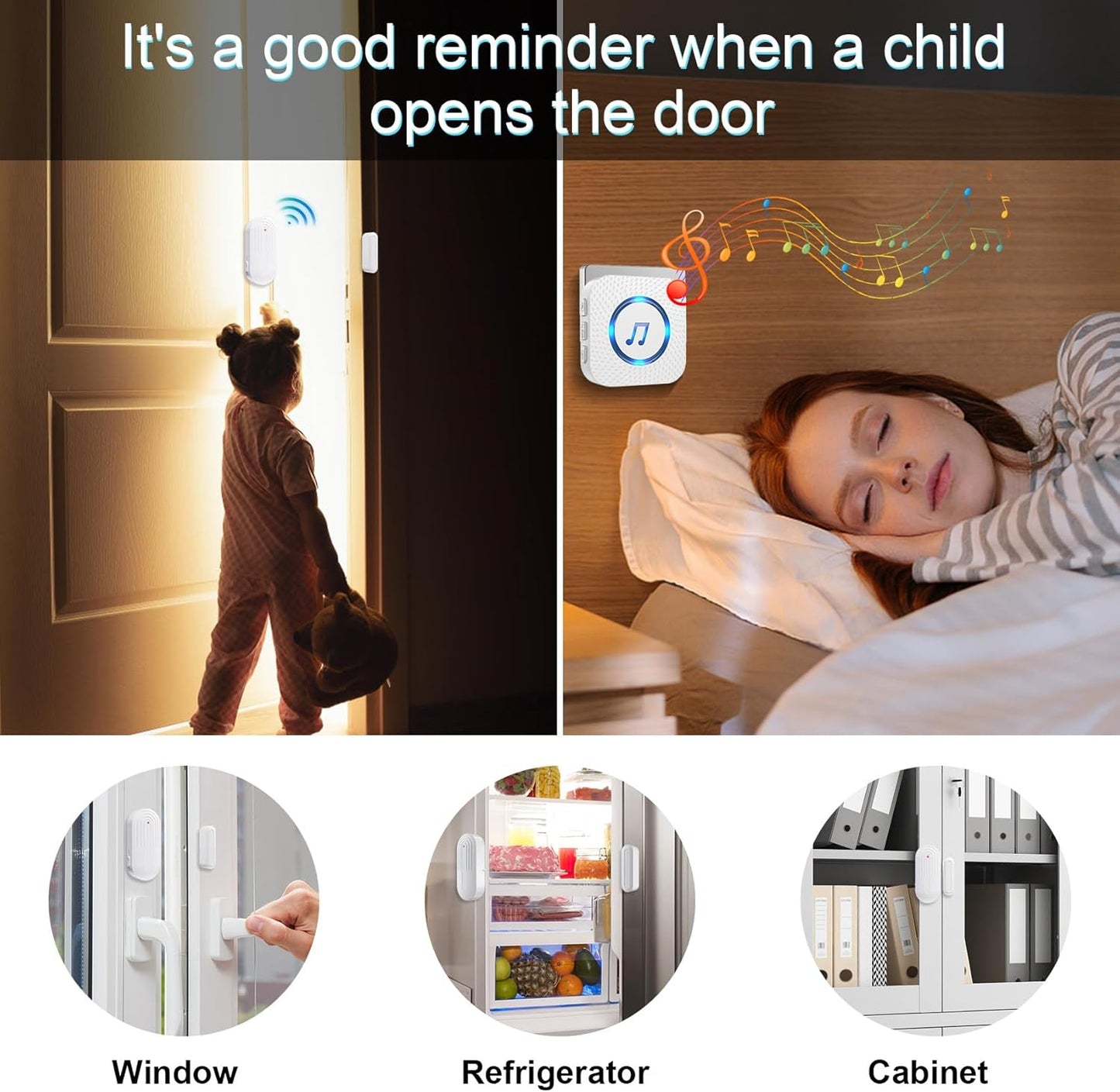 SanJie Door Chime, Door Open Contact Sensor Alarm with 500 FT Range,55 Chimes 5 Adjustable Volume for Business/Store/Home/Office When Entering 3 Sensors + 1 Receiver