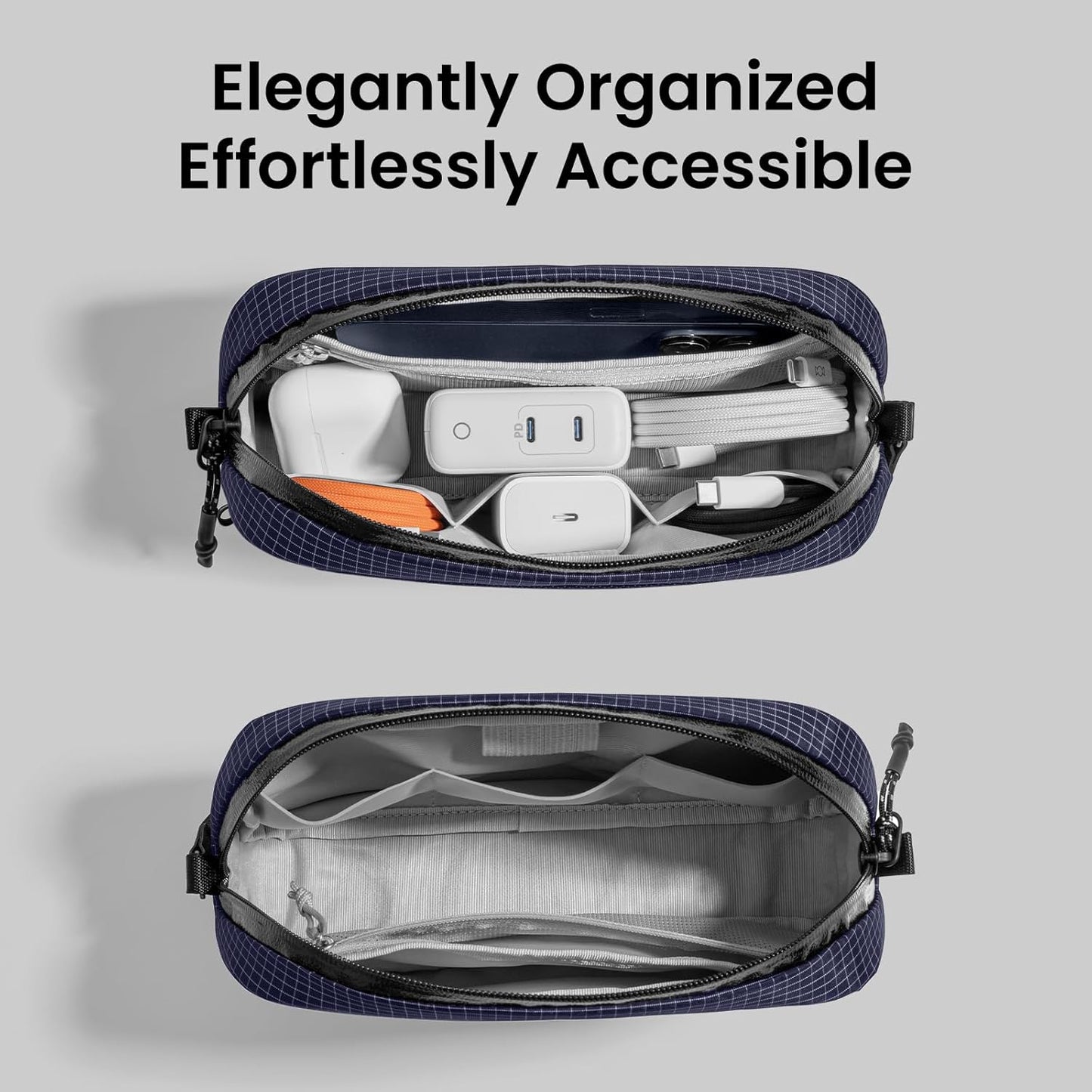 tomtoc Electronics Organizer Travel Case Performance, Water Resistant Bag Cable Tech Pouch Accessories, Carry Storage for Cord, Phone, Cables, Airpods, USB Flash Drive, Daily Items