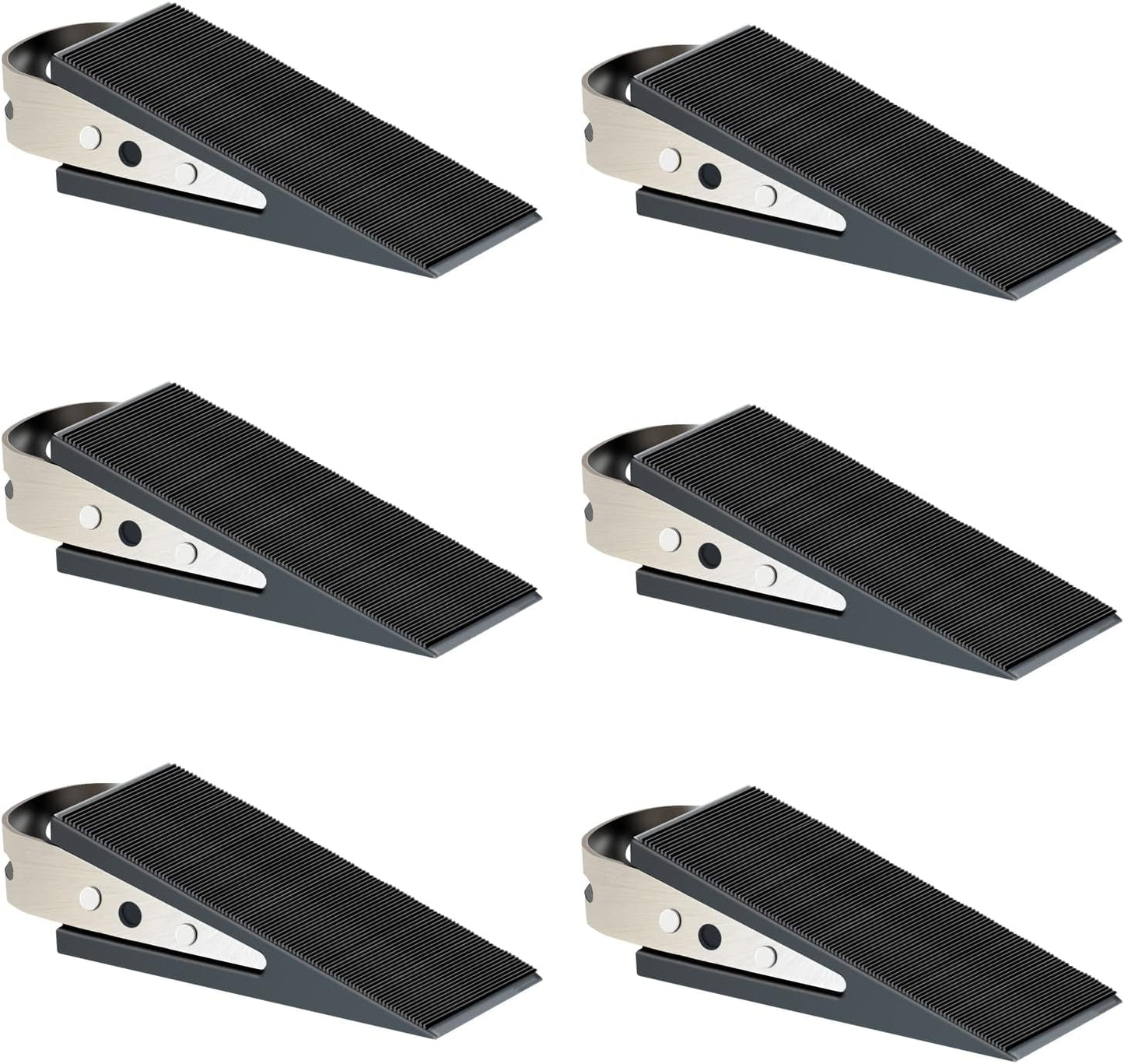 Shackcom Rubber Door Stopper Wedge, 6 Pack Black Heavy Duty Door Stop Suitable for All Floor Types, with Stainless Steel Hangers for Easy Storage, Prevents Unwanted Slams and Bumps
