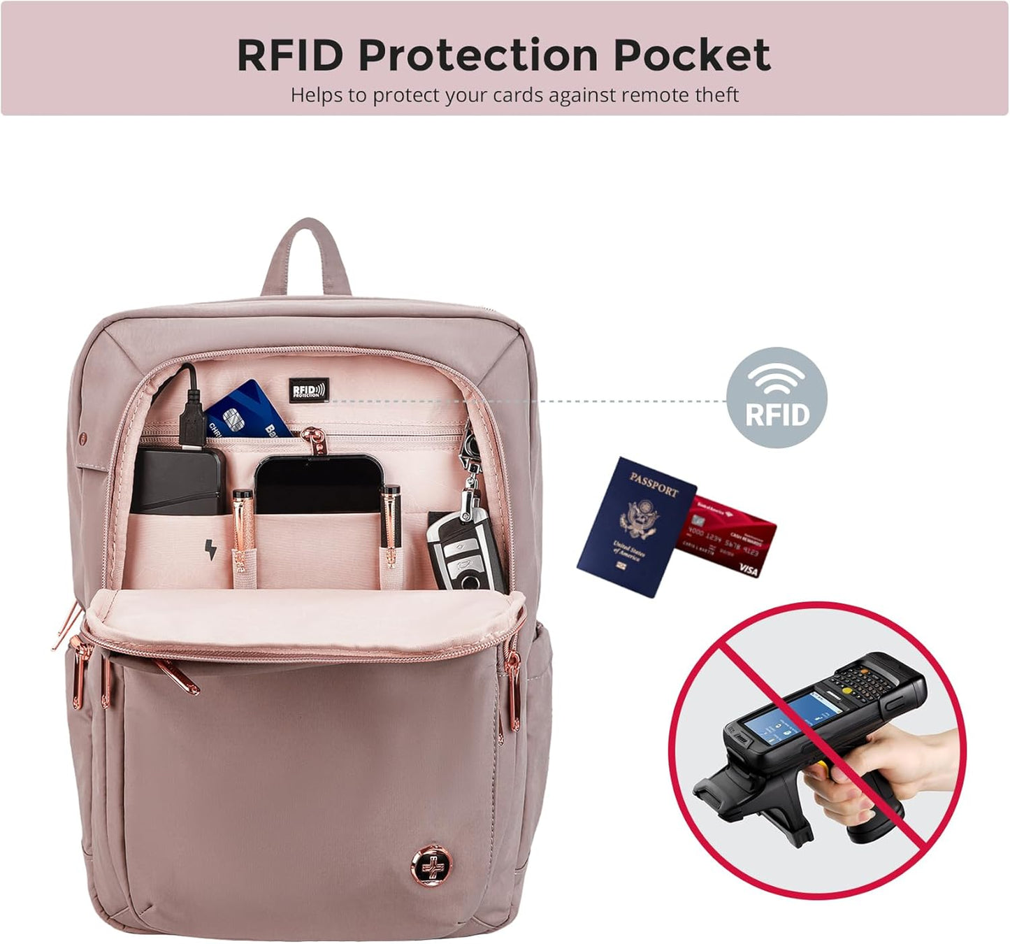 Swissdigital Design Laptop Backpack For Women,College Bookbags With USB Charging Port,Cute Computer Backpacks For Work Business,Pink | KATY ROSE