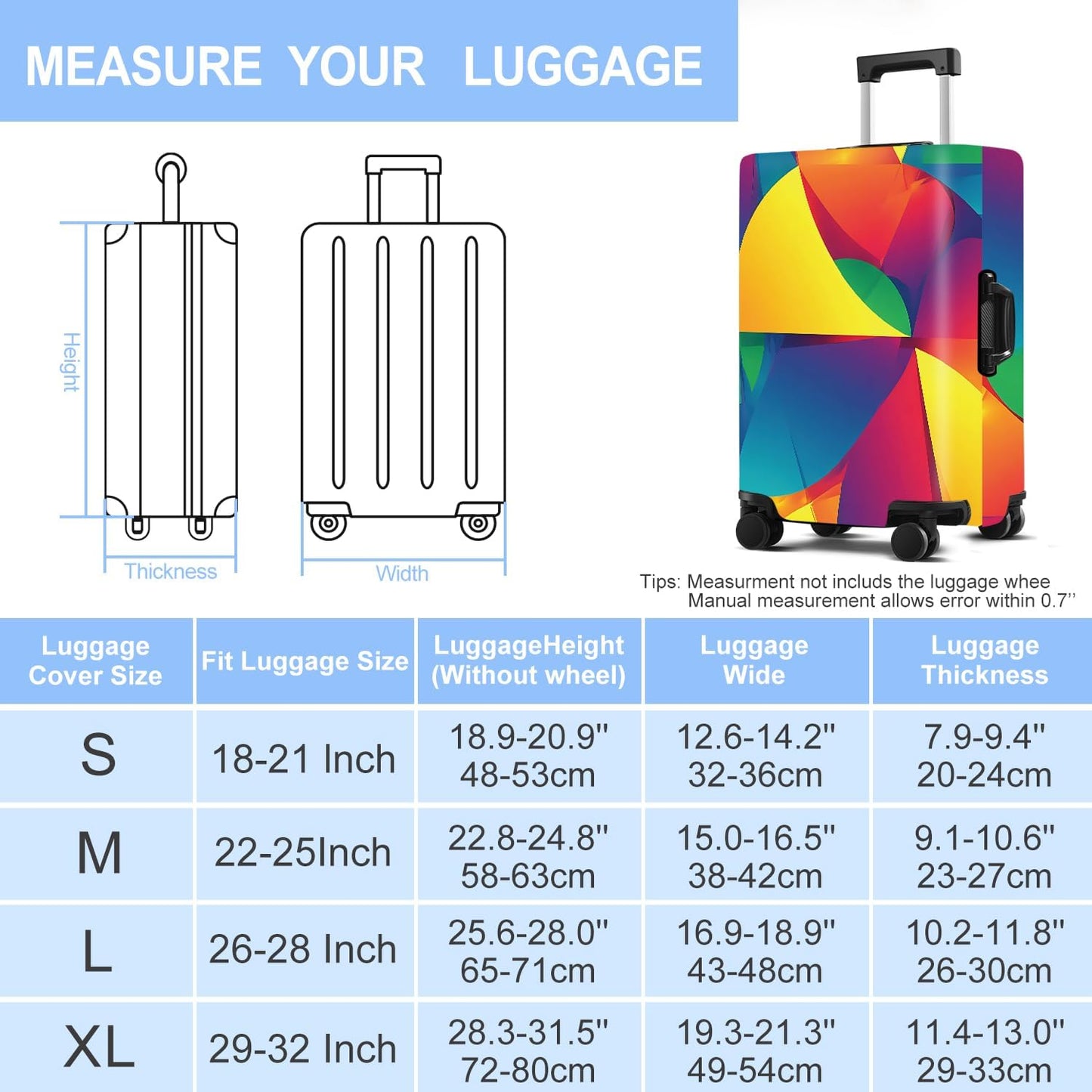 Luggage Cover Washable Suitcase Protector Anti-Scratch,Stretchable Fit for 20-34Inch Luggage Durable Travel Bag Cover with Zipper Closure (Multicolored, S(fits 20-22inch suitcase))