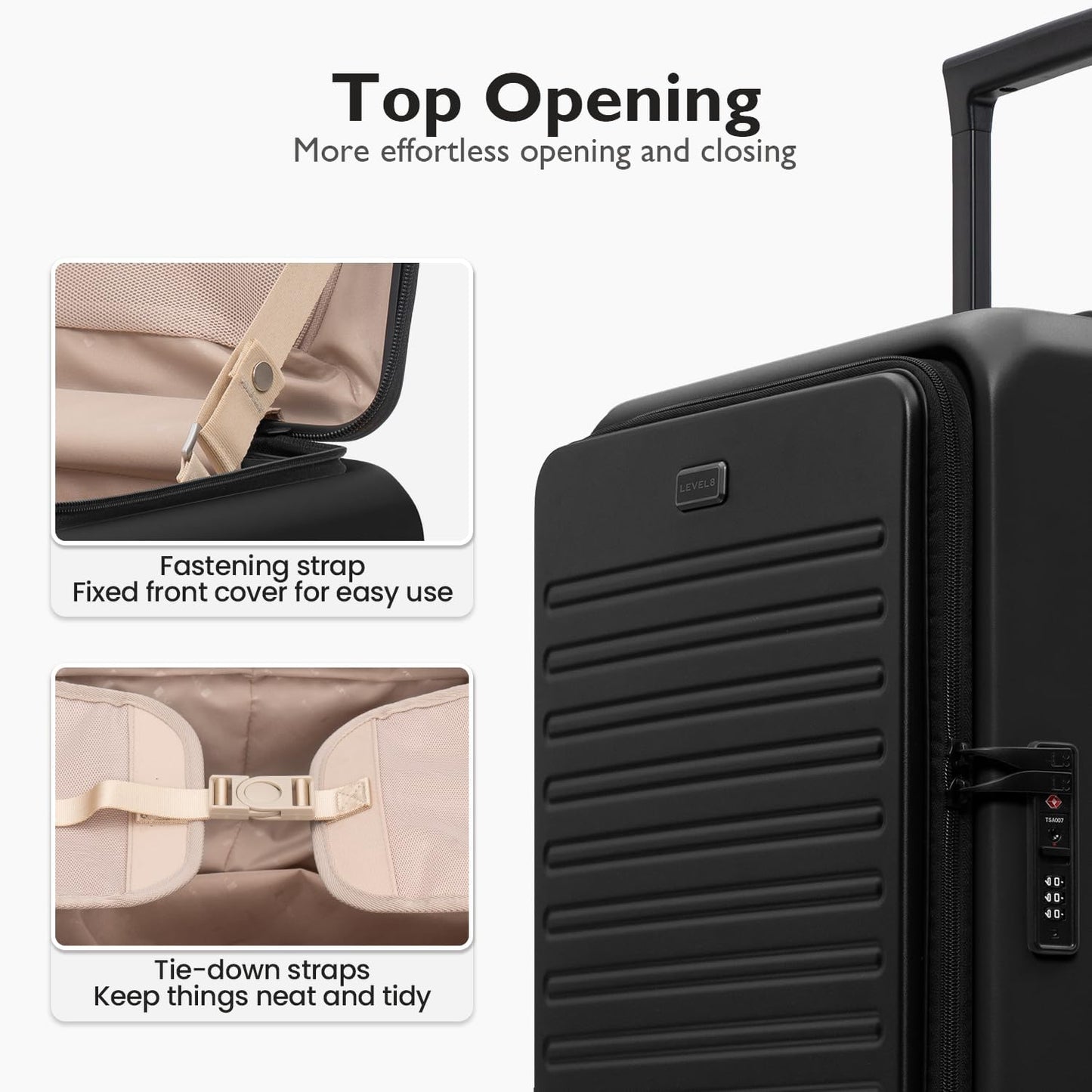 LEVEL8 Top Opening Carry on Luggage Expandable, Large Suitcases with Wheels Airline Approved, Hardside Luggage with Spinner Wheel for Men Women, 20 Inch, Black