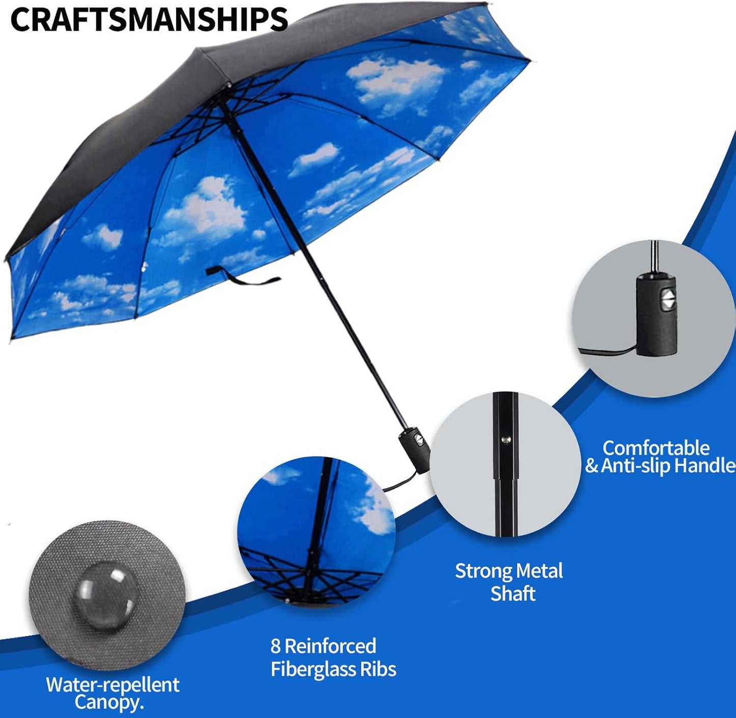 LLanxiry Compact Travel Umbrella, Mini Windproof Umbrellas for Rain & Sun, Small Lightweight Outdoor UV Umbrella, Portable Folding Umbrellas for Travel