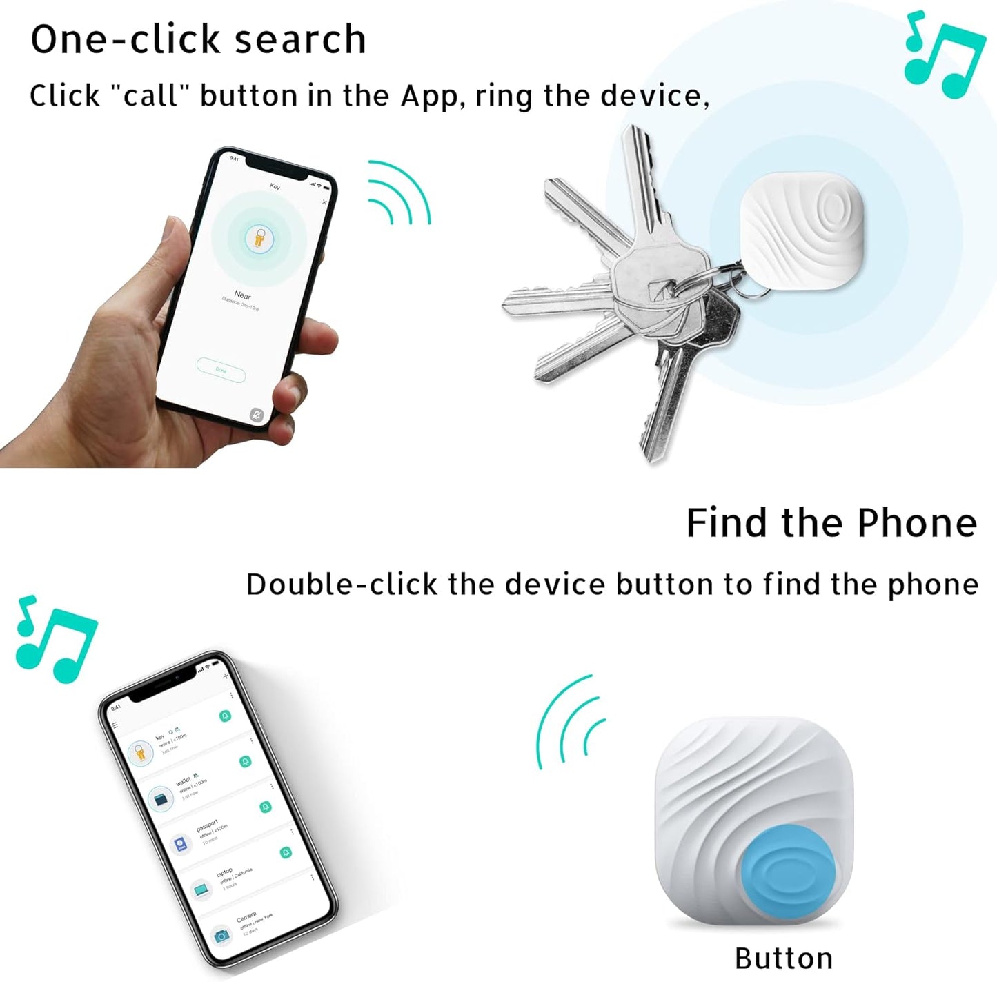 Key Finder, Bluetooth Tracker Item Locator with Key Chain for Keys Pet Wallets or Backpacks and Tablets, Batteries Include (Gray, 1 Pack)