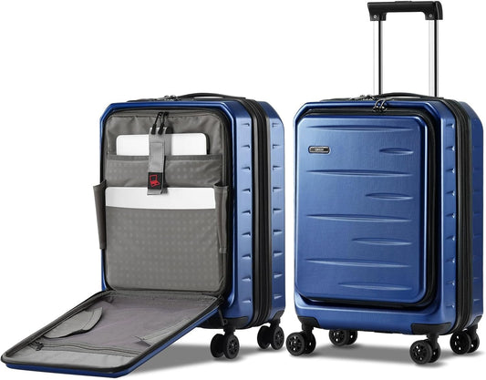 Expandable Carry On Luggage Airline Approved, 20 Inch Lightweight ABS+PC Hard Shell Suitcases with Front Pocket, Spinner Wheels, TSA Lock (Navy Blue, 1PC)