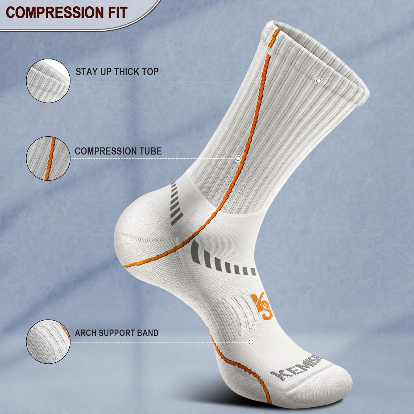 BULLIANT Compression Socks for Men 6Pairs, Athletic Crew Socks Cushioned For Men Sports Running-Arch Support
