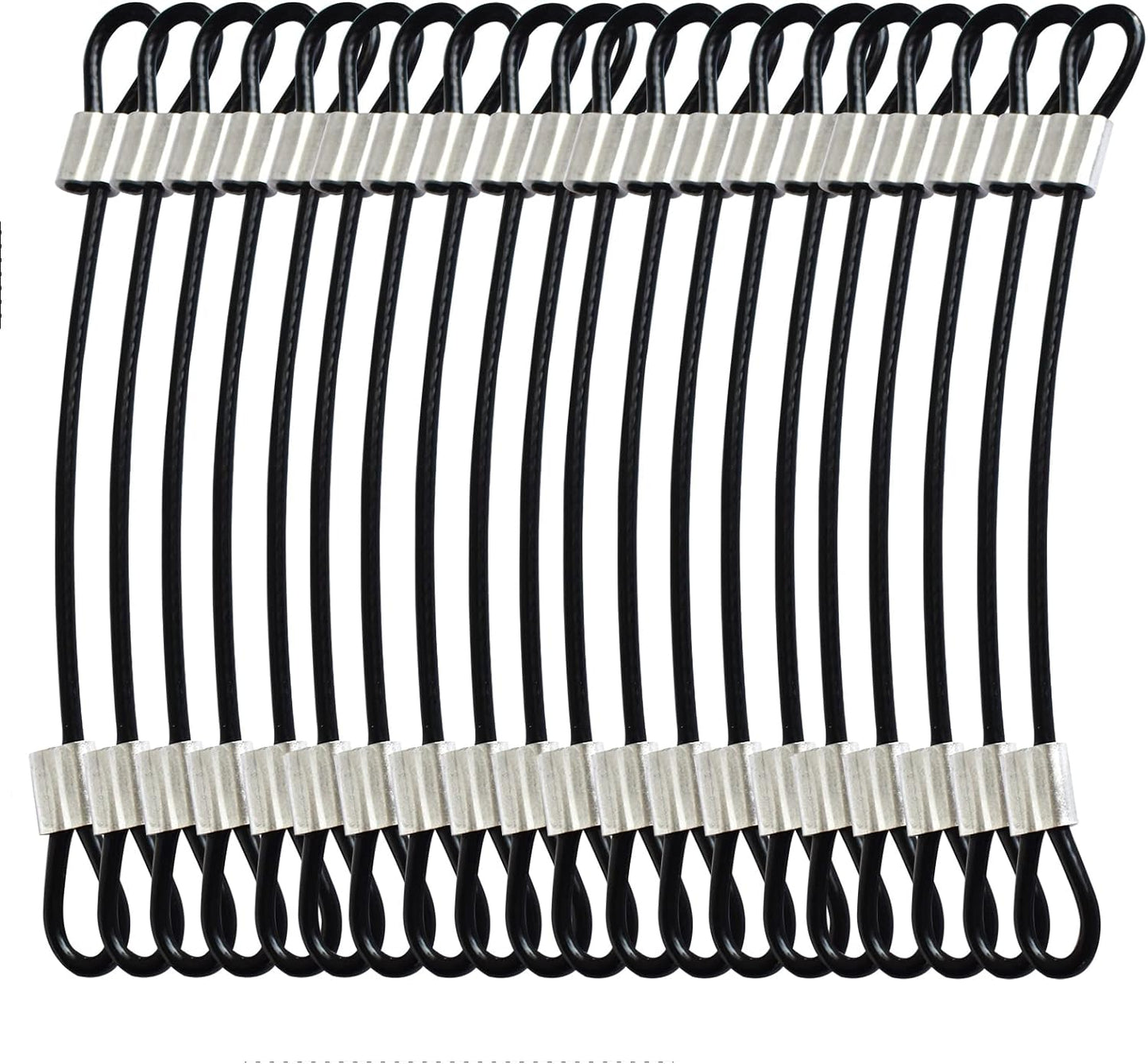 20 pcs 6 inch (15cm) 3mm Thickness Stainless Steel Wire Cable with Loops Vinyl Cover Coated Short Rope Lanyard Lock Safety Tether Chains, Black