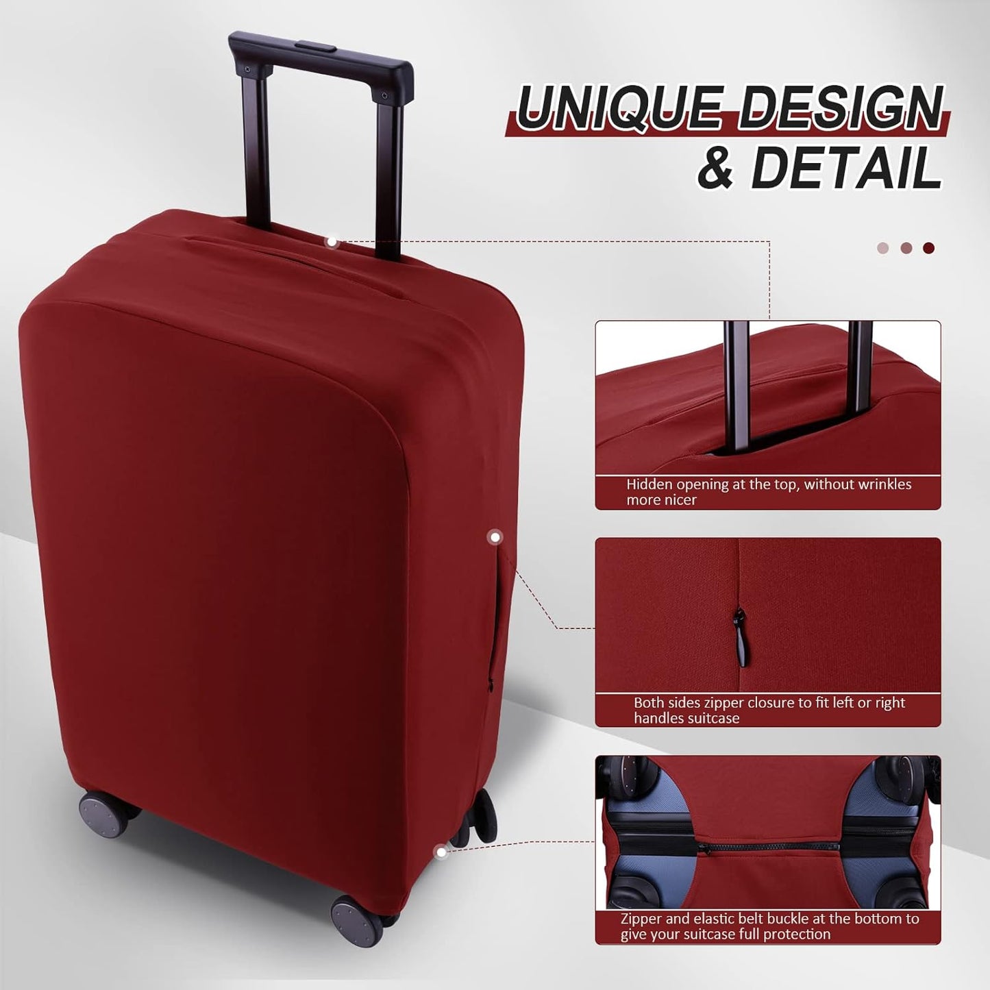 Travel Luggage Cover Suitcase Protector Scratch-Resistant Fit 19-31 Inch Suitcase, Not Included Suitcase (Claret, M(24-25 inch))