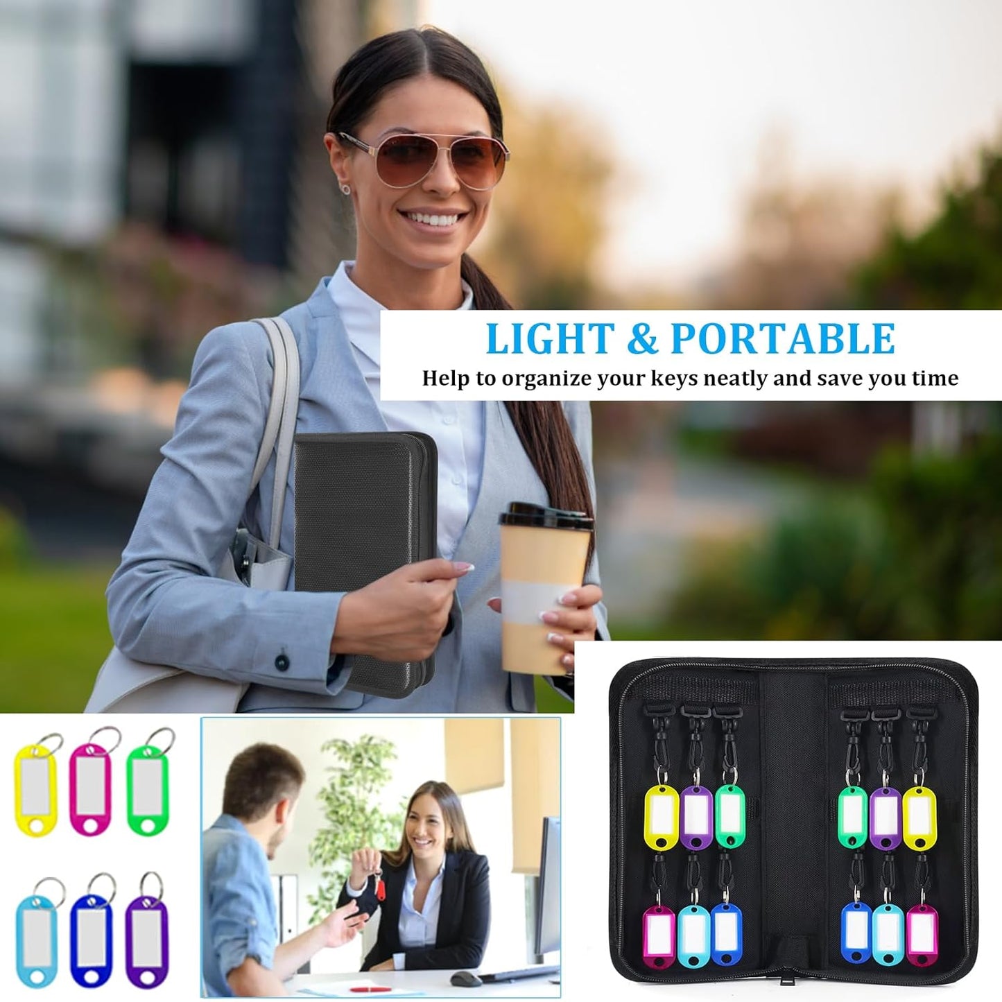 Portable Zippered Key Organizer, Fireproof & Waterproof Key Case with 12 Key Hooks & Tags, Portable Key Storage Organizer for Real Estate Sales,Hotel Executives, Car Service