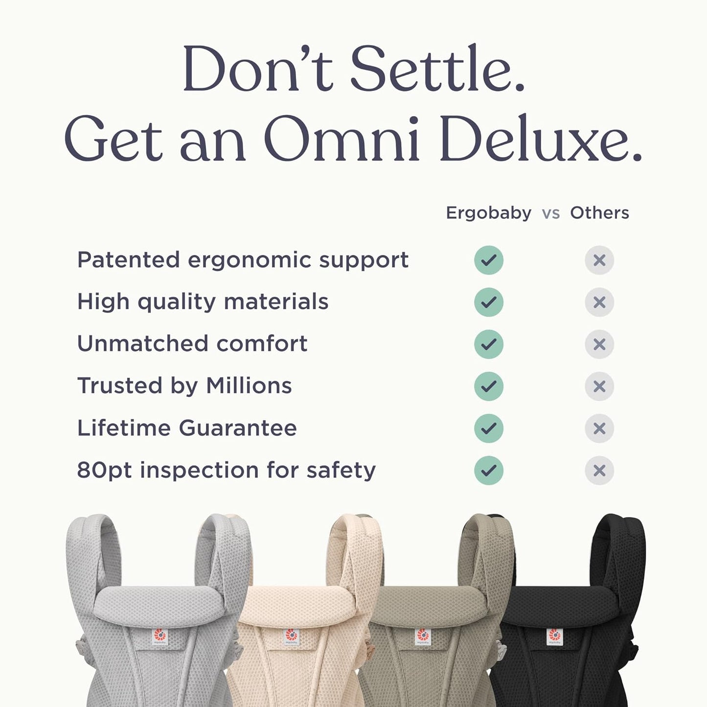 Ergobaby Omni Deluxe Baby Carrier Newborn to Toddler - Breathable Baby Carriers for Summer - All-Position Carrier with Enhanced Lumbar Support & Airflow (7-45 Pounds), Cotton, Camel
