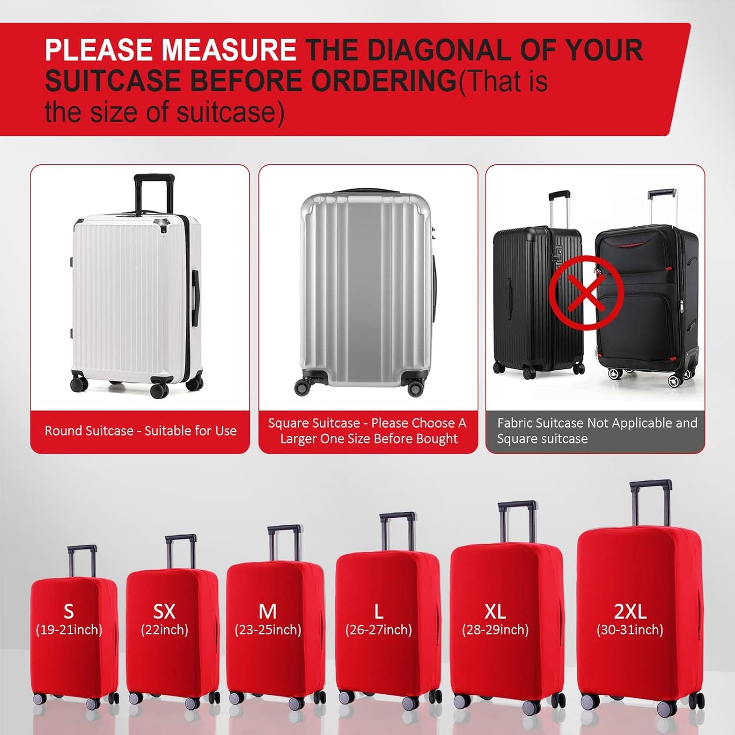 Travel Luggage Cover Suitcase Protector Scratch-Resistant Fit 19-31 Inch Suitcase, Not Included Suitcase (Red, L(26-27 inch))