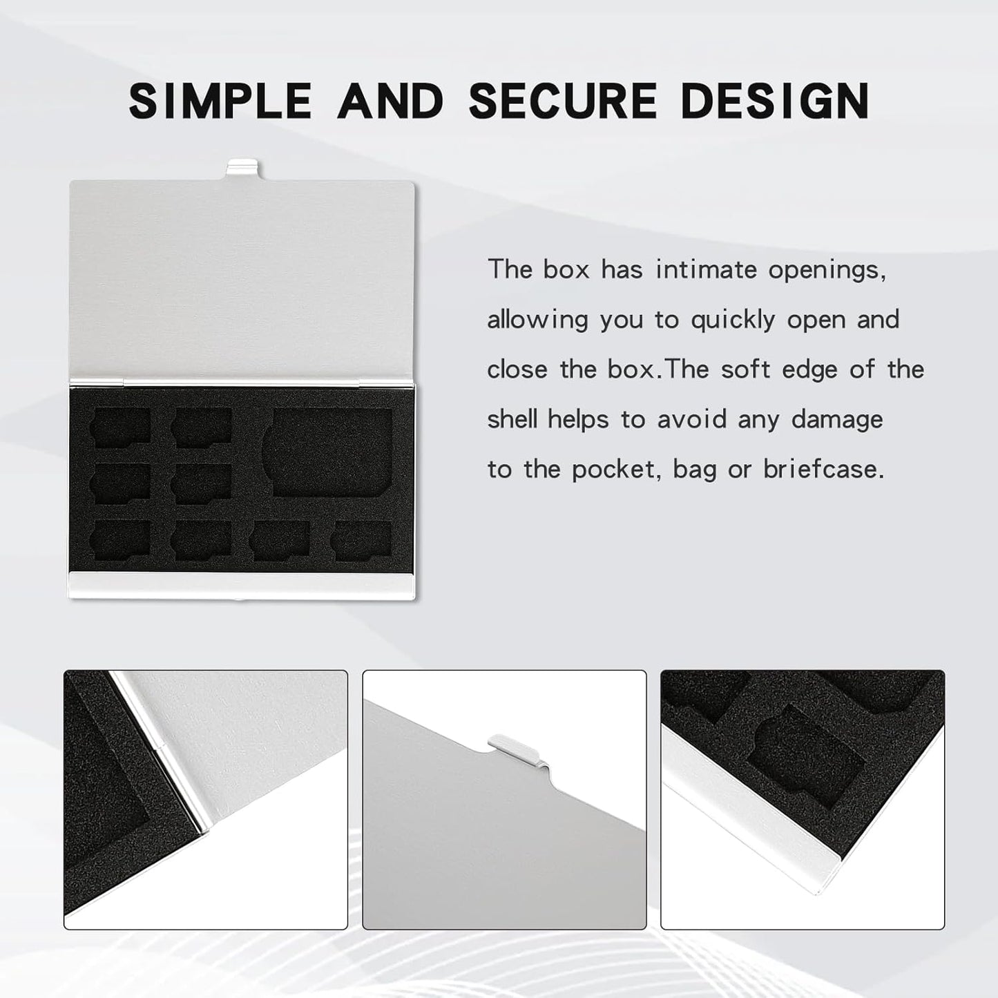Aluminum SD Card Case, 9Slots Ultrathin SD Card Holder, Memory Card Storage Holder, Fit for 1 SD Card, 8 Micro SD Card, Silver