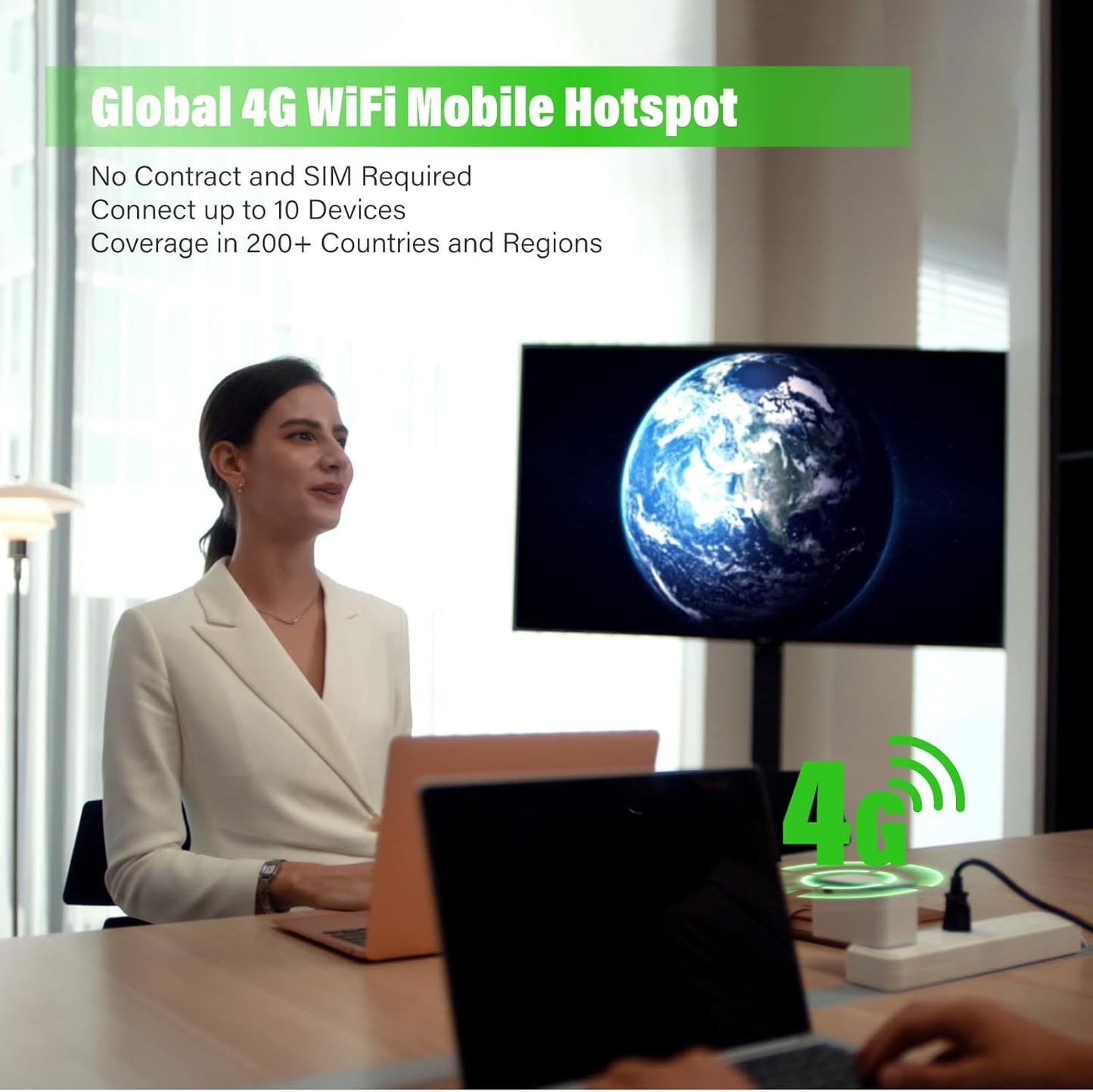 GlocalMe RoamPlug Universal Travel Adapter with 4G WiFi Mobile Hotspot and US 1GB Data, All-in-One International Power Plug Adapter, 4 USB Ports and Max 70W Output for EU UK AUS