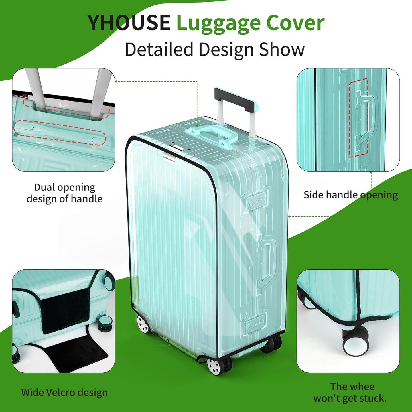 3 Pieces Clear Luggage Cover Protectors, 0.4mm Thicken PVC Suitcase Covers for Luggage, 20"+24"+28" Waterproof Dustproof Anti-scratch Travel Luggage Sleeve for TSA Approved