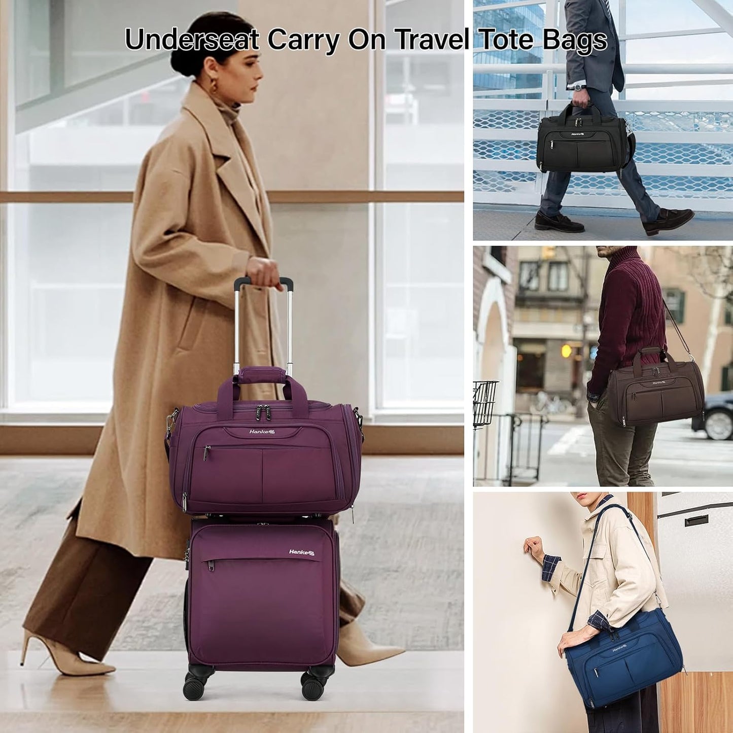 Hanke Underseat Carry On luggage Bags for Travel, Foldable Travel Bags for Women, Soft Lightweight Personal Item Travel Bag Small Carry On Bags for Airplanes, Travel Tote Bags for Women Men.（Blue）