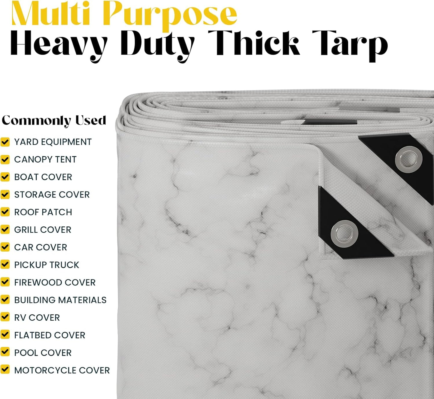 Core Tarps Extreme Heavy Duty 20 Mil Tarp Cover, Waterproof, UV Resistant, Rip and Tear Proof, Poly Tarpaulin with Reinforced Edges for Roof, Camping, Patio, Pool, Boat (Marble/White 40′ X 40′)