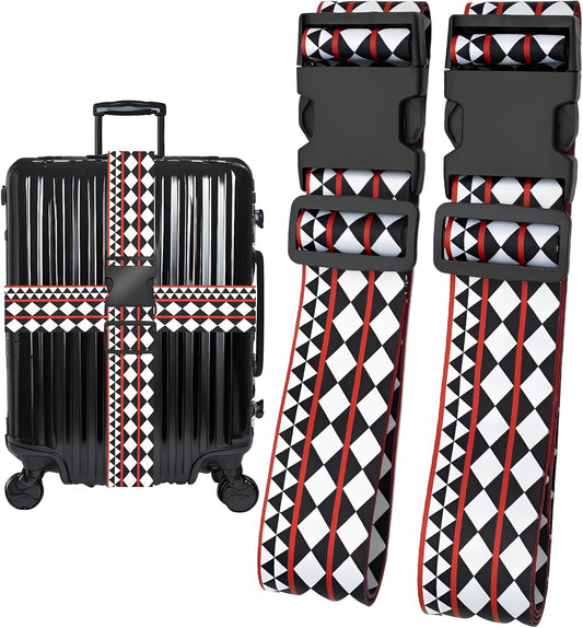 Geometric Arts Luggage Straps for Suitcases, Adjustable Luggage Travel Belt to Keep Luggage Security While Travel, Strong Polyester Fabric, Easy-to-Recognize Funny Pattern Travel Accessories, 2 Pack