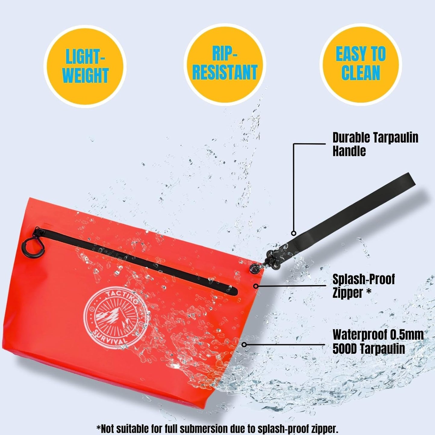 Tactiko Heavy-Duty Splash Water Resistant Zipper Pouches - Hold-All Organizers for Dry Bags, Travel Bags (Red)