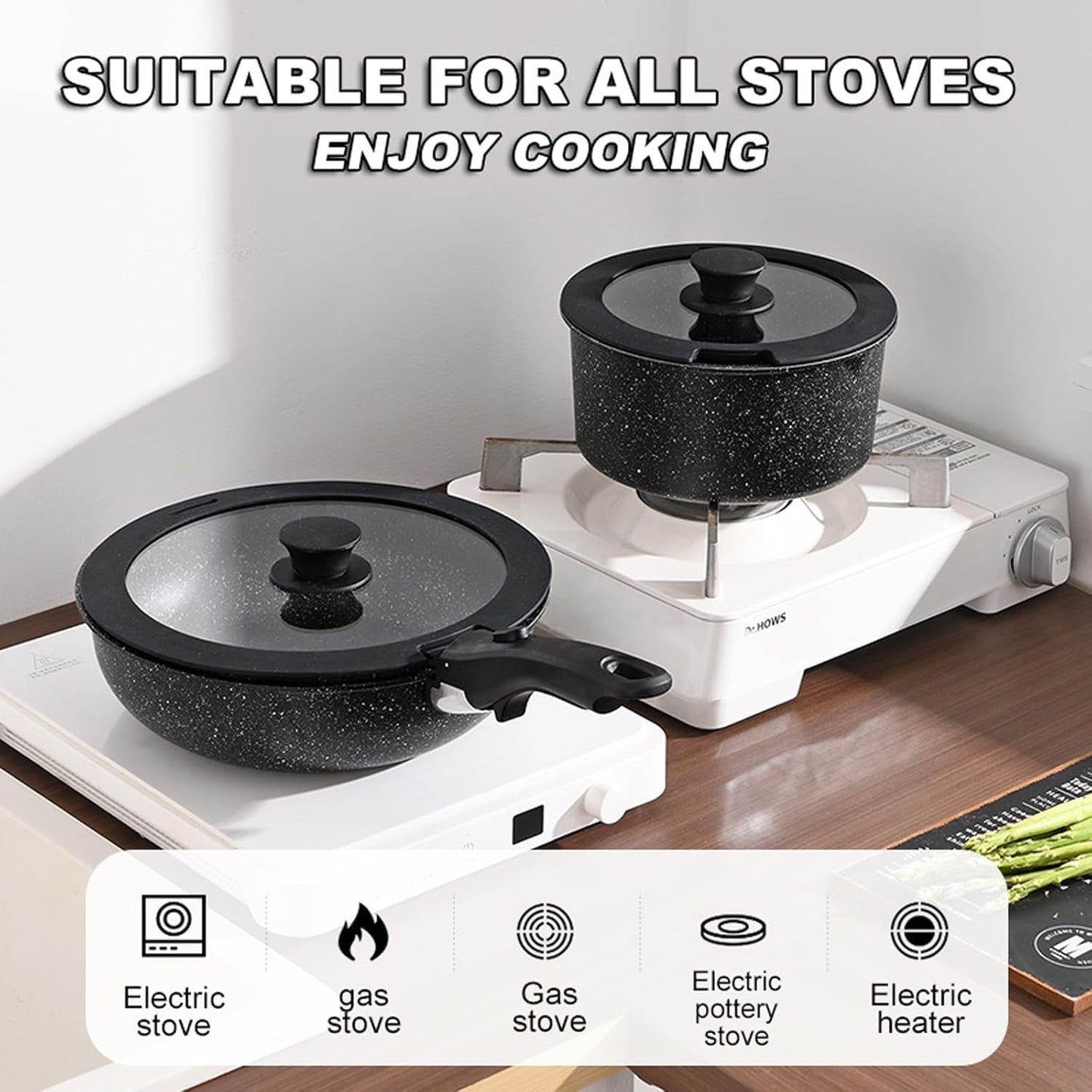 Pots and Pans Set, Nonstick Detachable Handle Cookware Set, Induction Kitchen Cookware Set with Removable Handle, Healthy Non Stick Cookware, Dishwasher ＆ Oven Safe, PFOA Free
