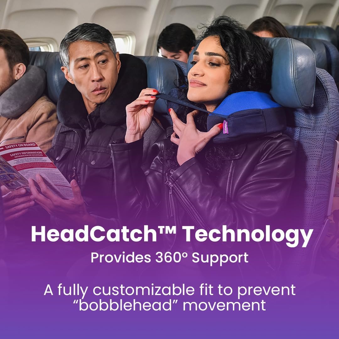 Cabeau Travel Neck Pillow for Airplanes – The Neck’s Evolution, TNE S3 – Supportive Memory Foam Design for Long Haul Flights – Attachable Seat Straps and 360° Support (London Red)