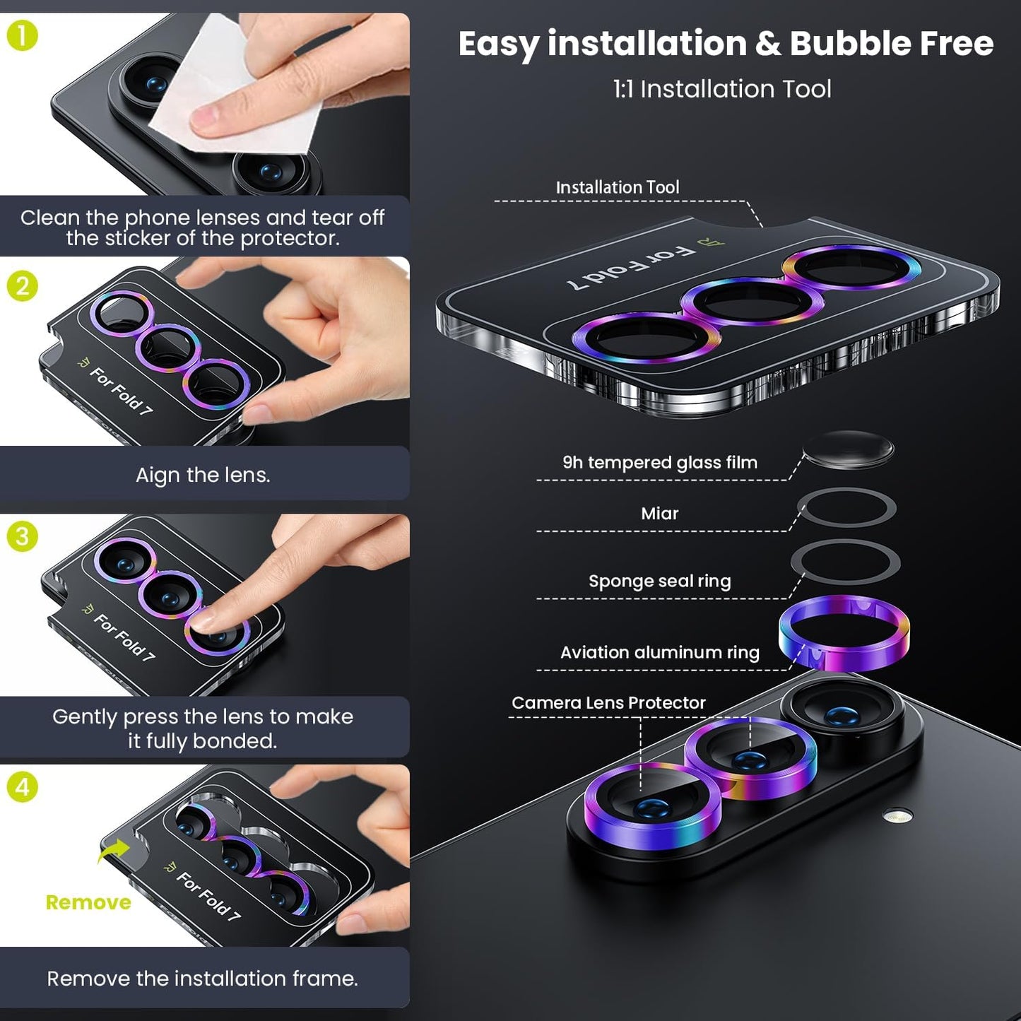 WSKEN for Z Fold 7 Camera Lens Protector Case Cover - Ultra HD Anti-Reflective Tempered Metal Glass Anti Scratch Rear Camera Screen Protector Film for Samsung Galaxy Z Fold 7 5G Accessories,Colorful