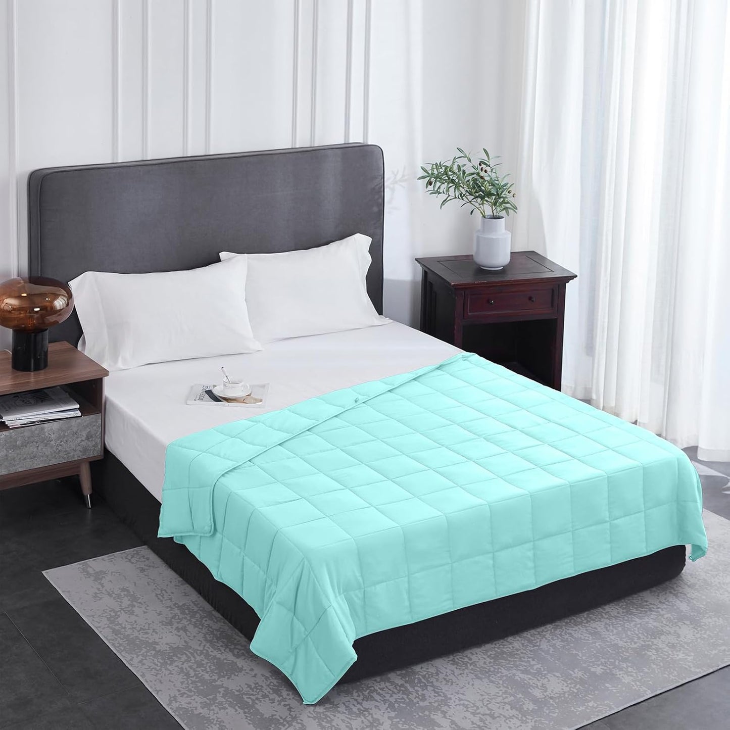 L'AGRATY Weighted Blanket - 60"x80" 15lbs Cooling Breathable Heavy Blanket Microfiber Material with Glass Beads for Adult All-Season Summer Fall Winter Soft Thick Comfort