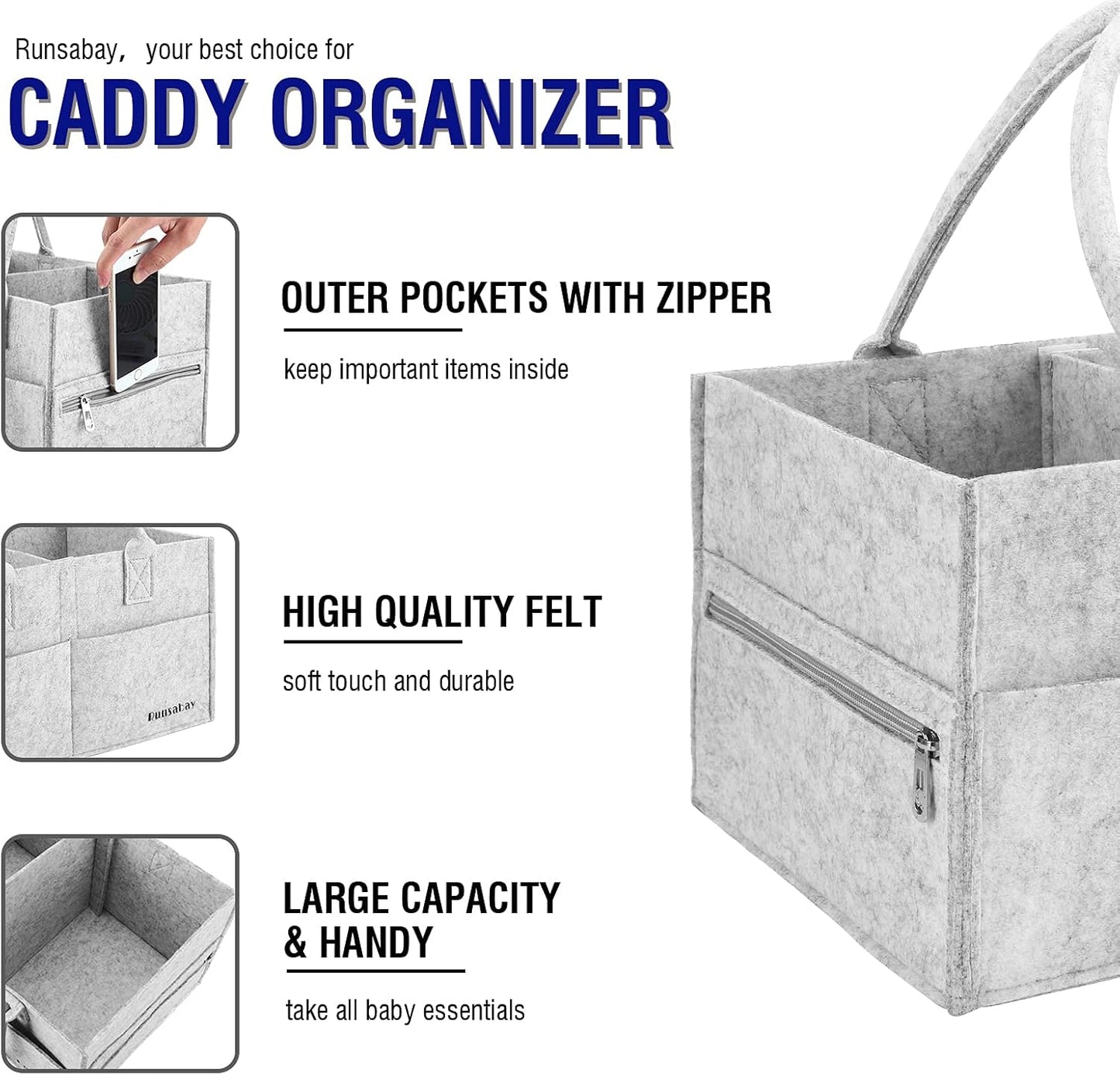 Baby Diaper Caddy Organizer, Portable Baby Essentials Storage Basket Bin for Changing Table,Car Shower Basket for Newborn Boy and Girl, Best Shower Gift for New Mom