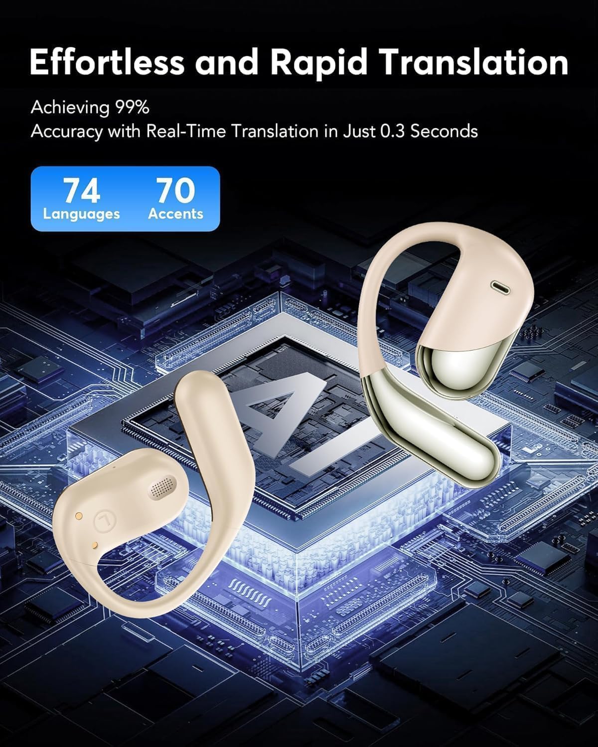 AI Translation Earbuds Real Time - Audifonos Traductores Inglés Español, 3-in-1 Translator Device, Supports 144 Languages & Accents, Open Ear Earbuds with Charging Case
