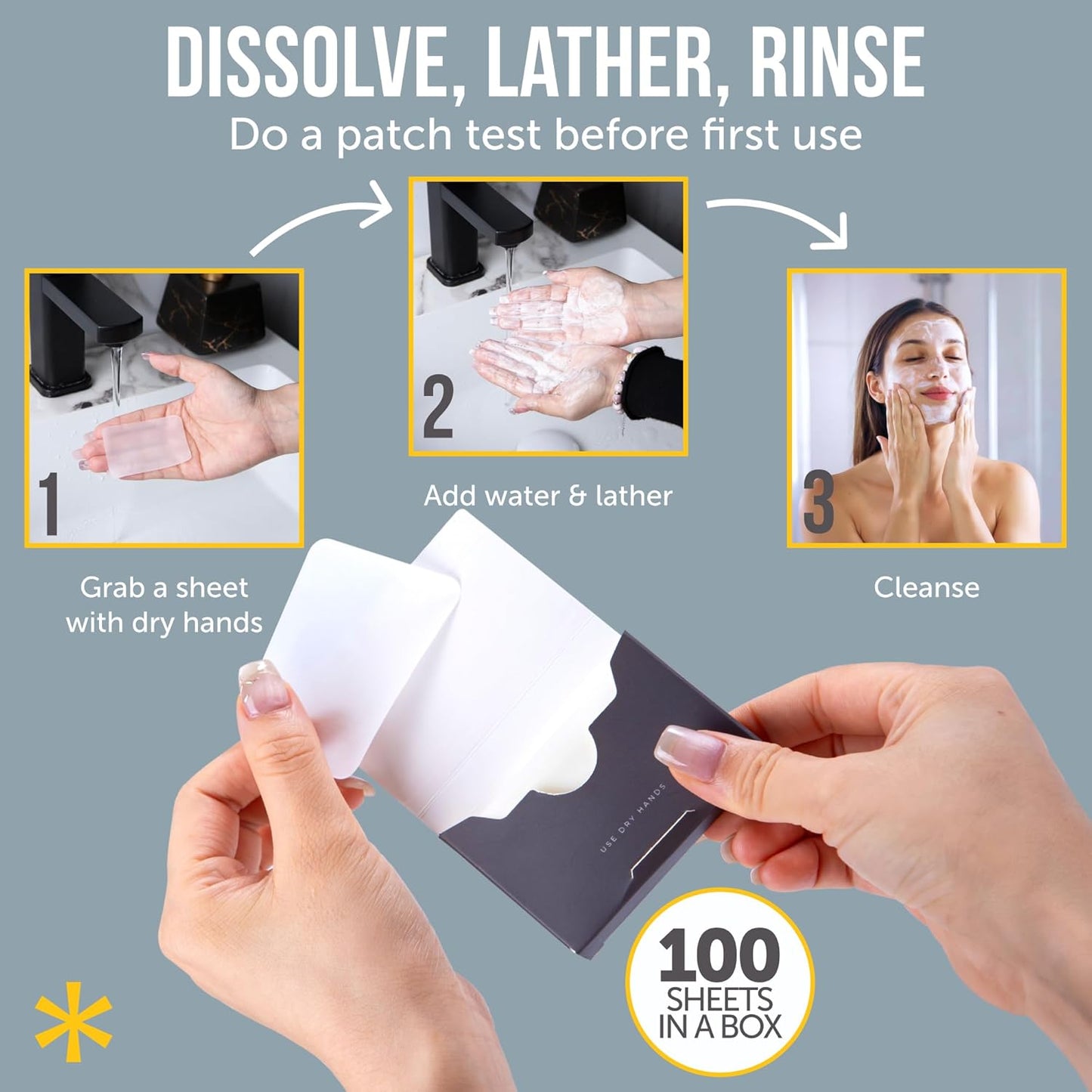 Glycolic Acid Soap Sheets - 100 Exfoliating Peel Face Wash - Travel Size Facial Cleanser with Vitamin C, Retinol, Kojic Acid, Collagen - Anti Aging and Minimizes Pores and Scars - 3 Pack