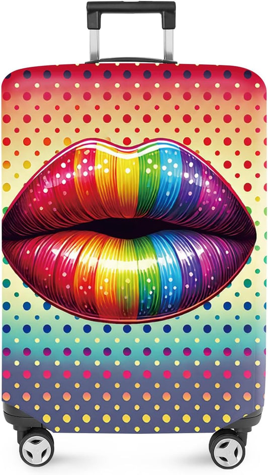 ANNA QUEEN Pop Art Rainbow Lips Luggage Cover, Colorful Suitcase Protector with Bold Lip Design, Stretchable, Washable Travel Cover for 24-26 Inch Luggage, Fun & Fashionable Style