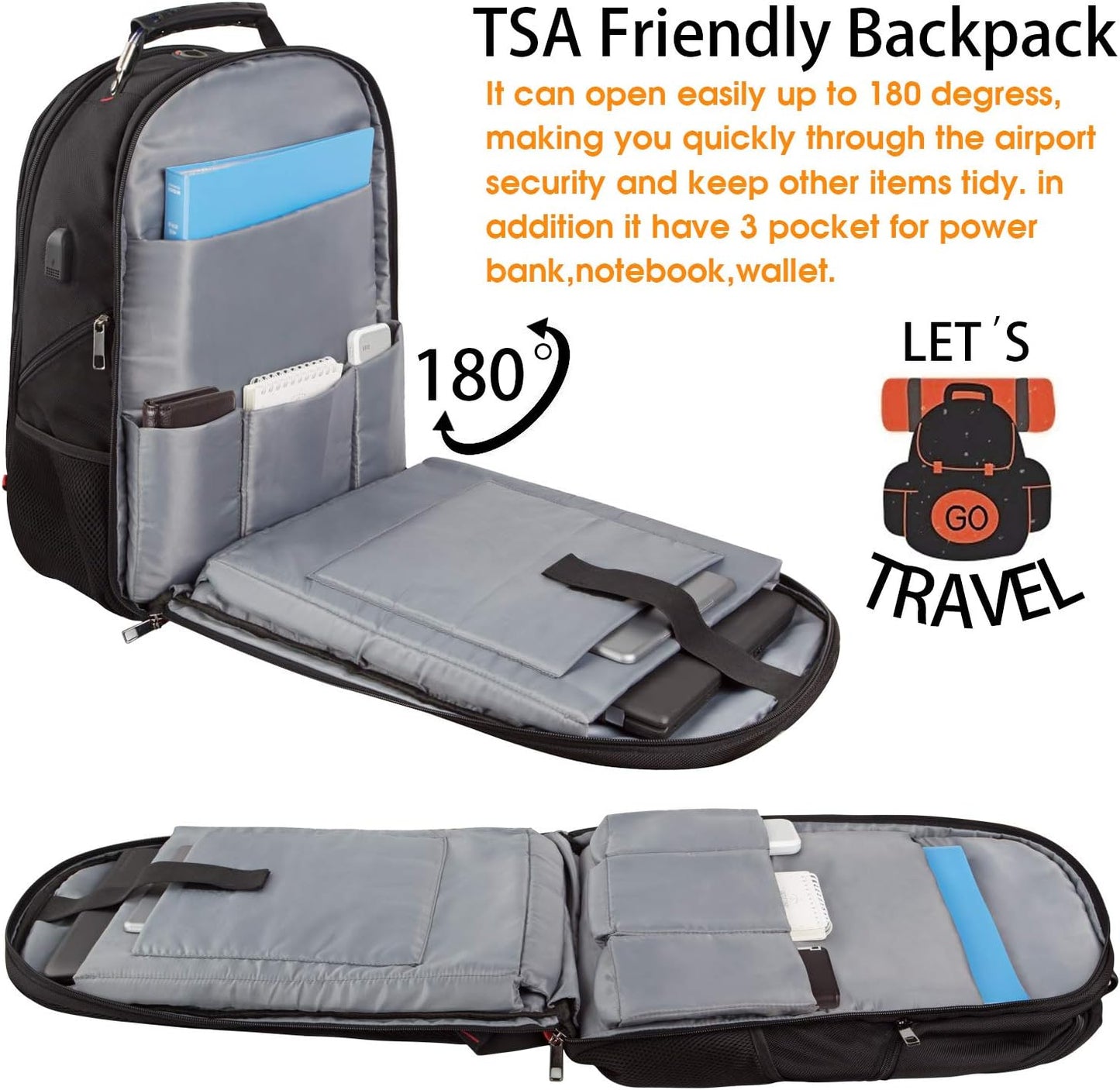 LTINVECK Travel Laptop Backpack, Extra Large Backpack for Men Women with USB Charging Port, TSA Friendly Heavy Duty Big Business Computer Bag Tech Backpacks Bag Fit 17 Inch Laptops, RFID Backbag