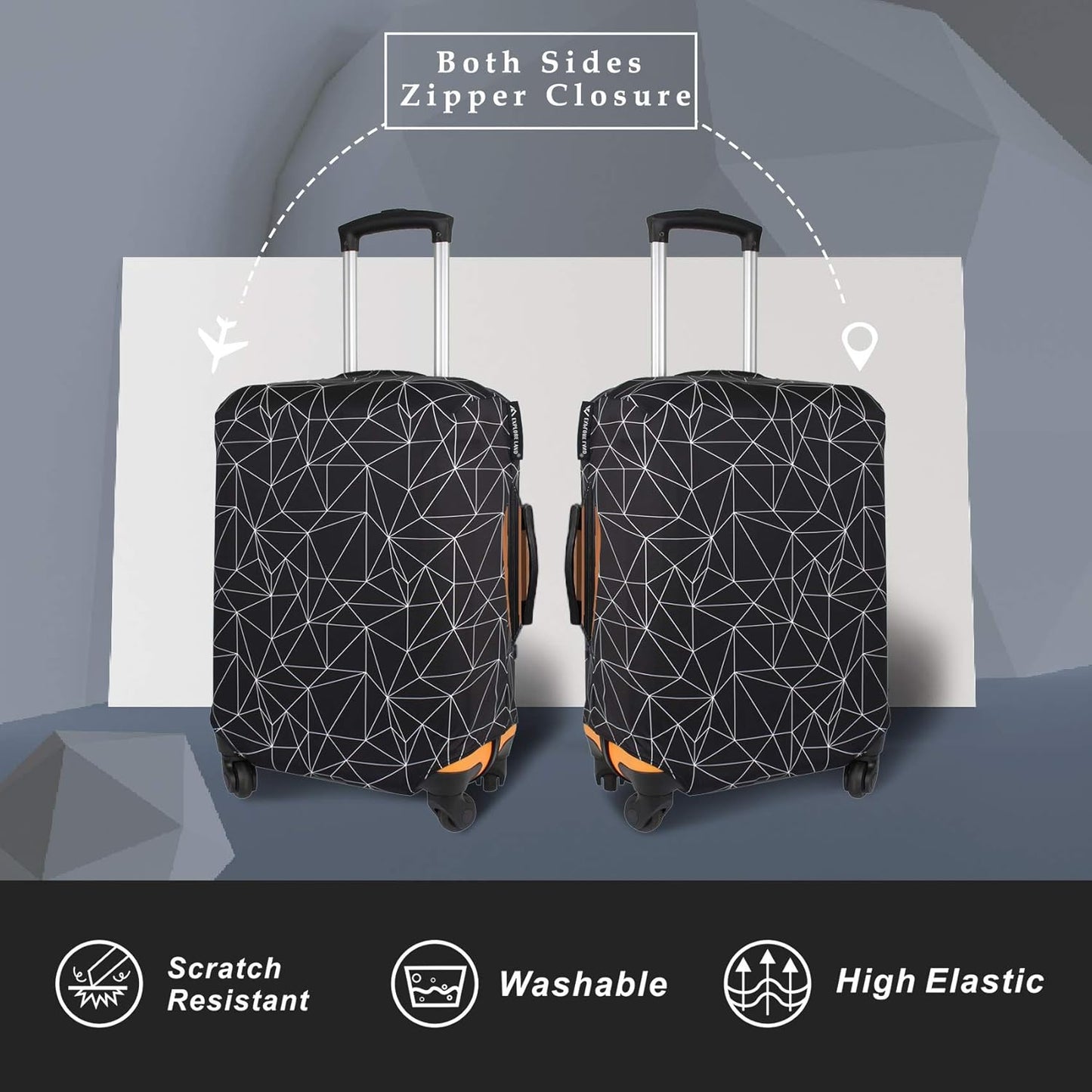 Explore Land Travel Luggage Cover Suitcase Protector Fits 31-32 Inch Case (Black Polygonal, XL)