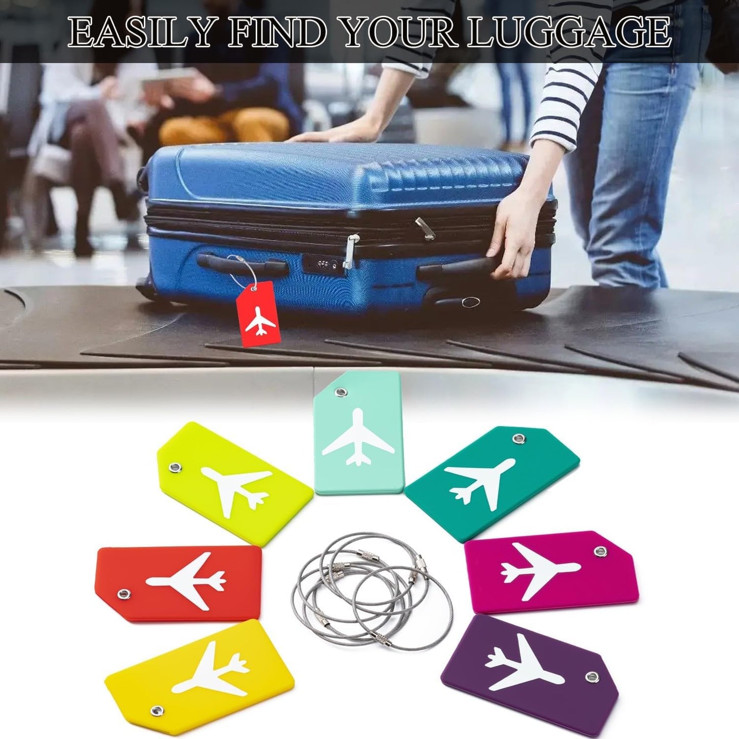 6 Pack Silicone Luggage Tag for Suitcases with Stainless Loop, Privacy Protection Travel Bag Tags Perfect to Quickly Spot Baggage Handbag (Forest Green)